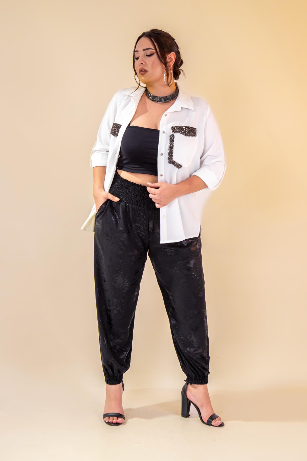 Büyük Beden 333997 Beli Gipeli Pantolon  Siyah