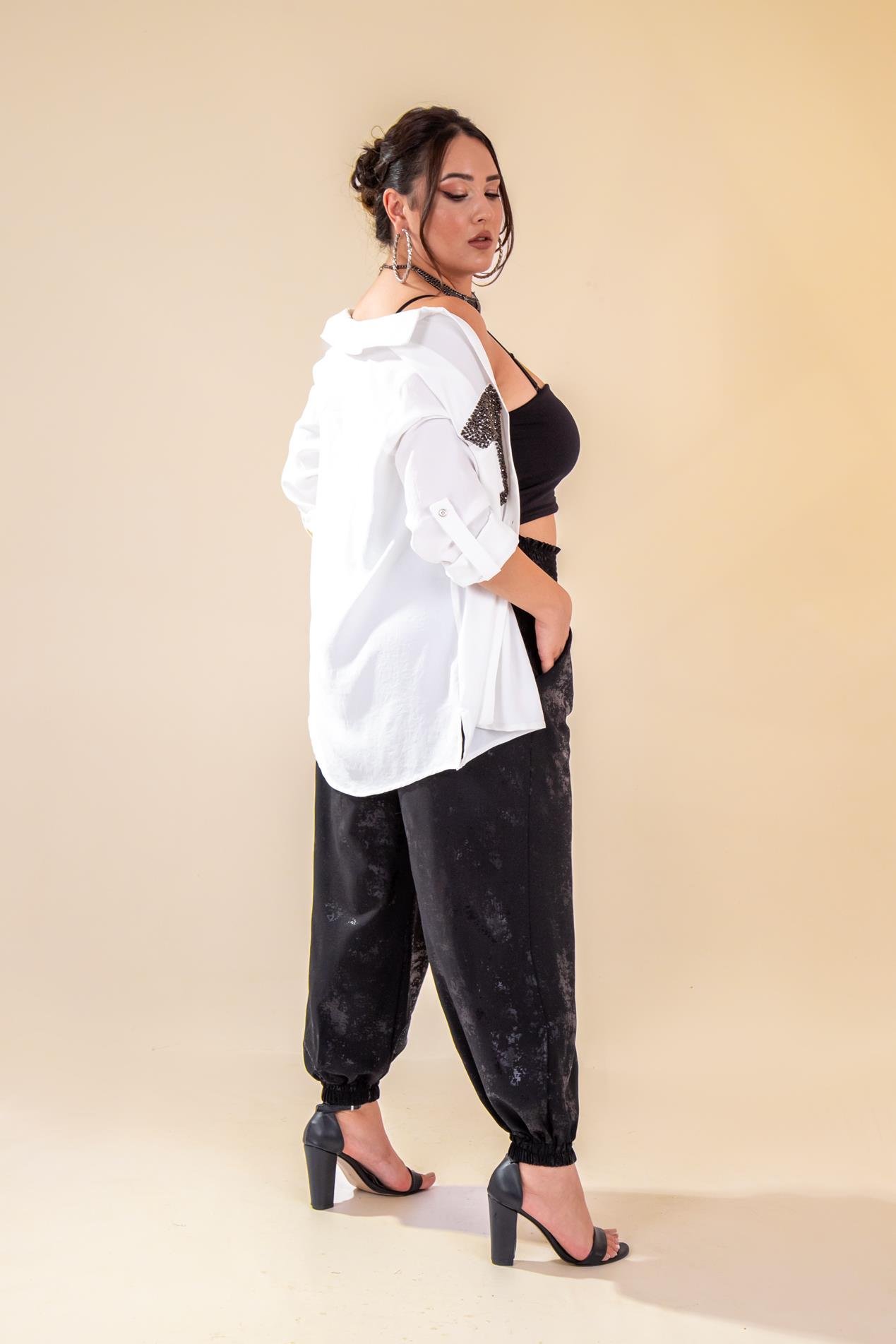 Büyük Beden 333997 Beli Gipeli Pantolon  Siyah