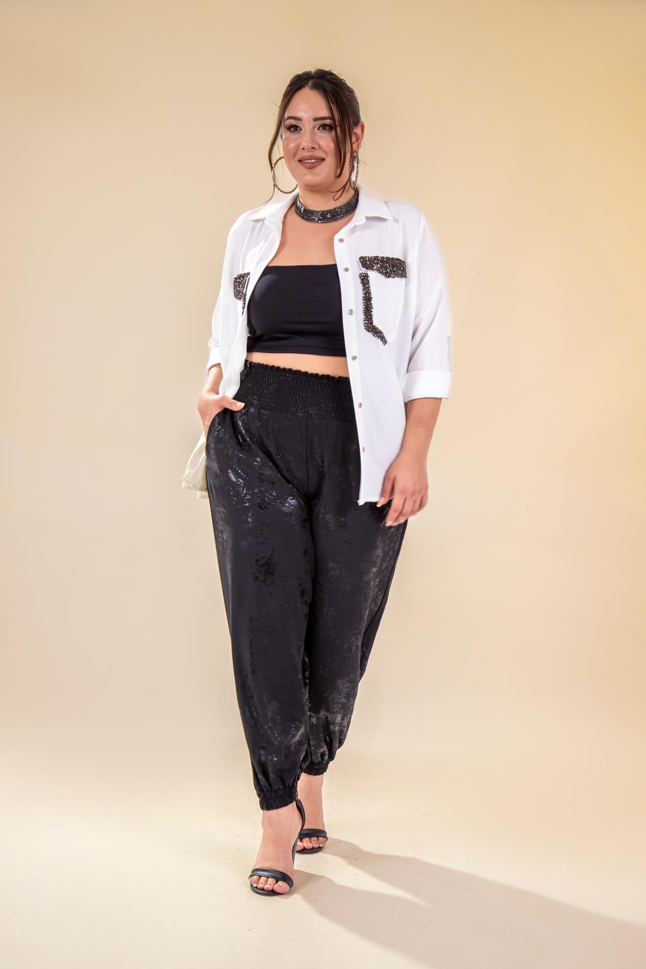 Büyük Beden 333997 Beli Gipeli Pantolon  Siyah