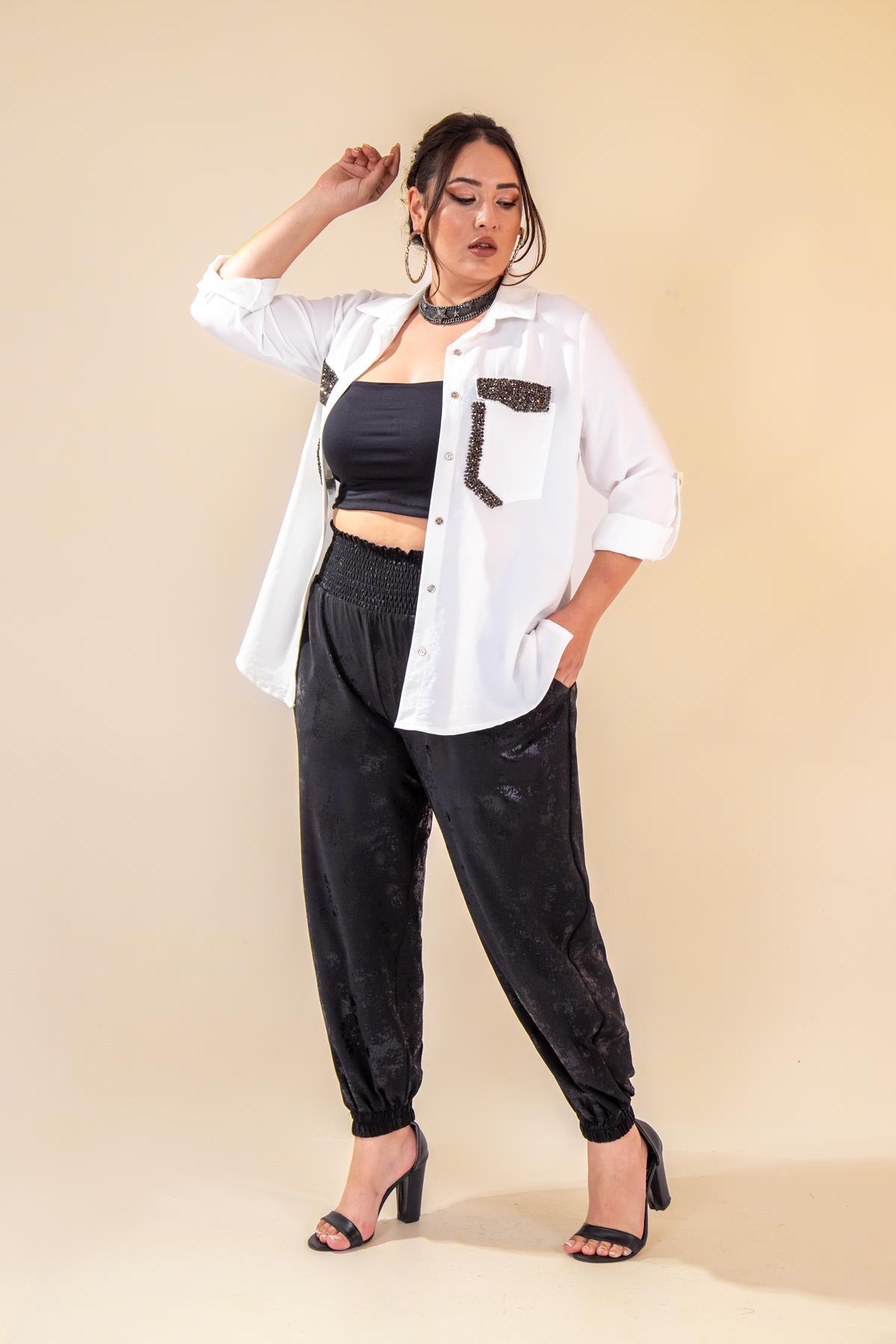 Büyük Beden 333997 Beli Gipeli Pantolon  Siyah