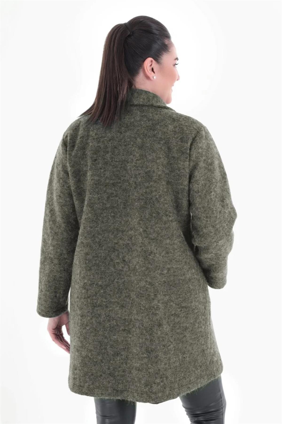 Büyük Beden 6077 Keçe Kaban  Haki