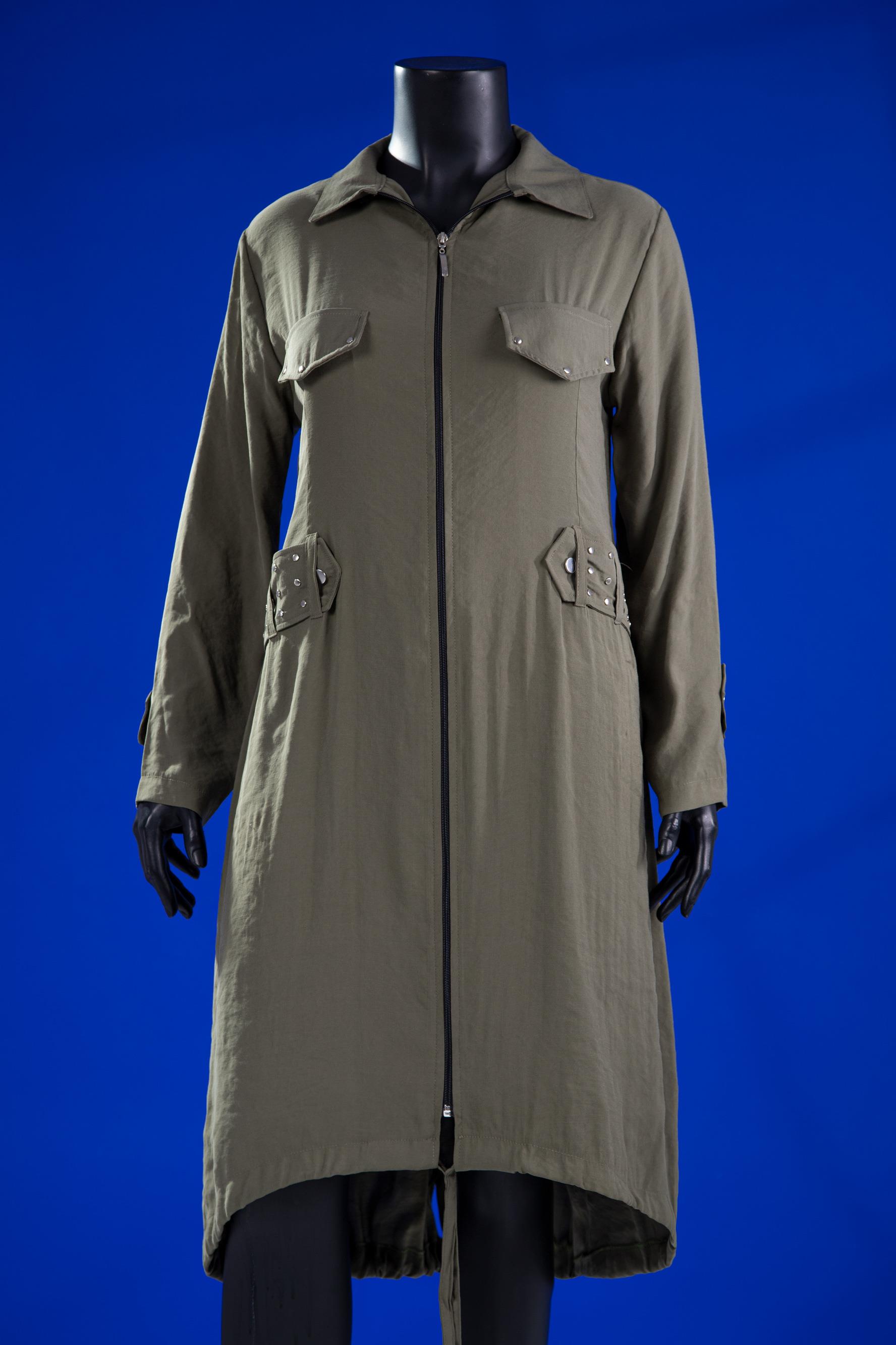 Büyük Beden 7018 Zımbalı Uzun Kap  Haki