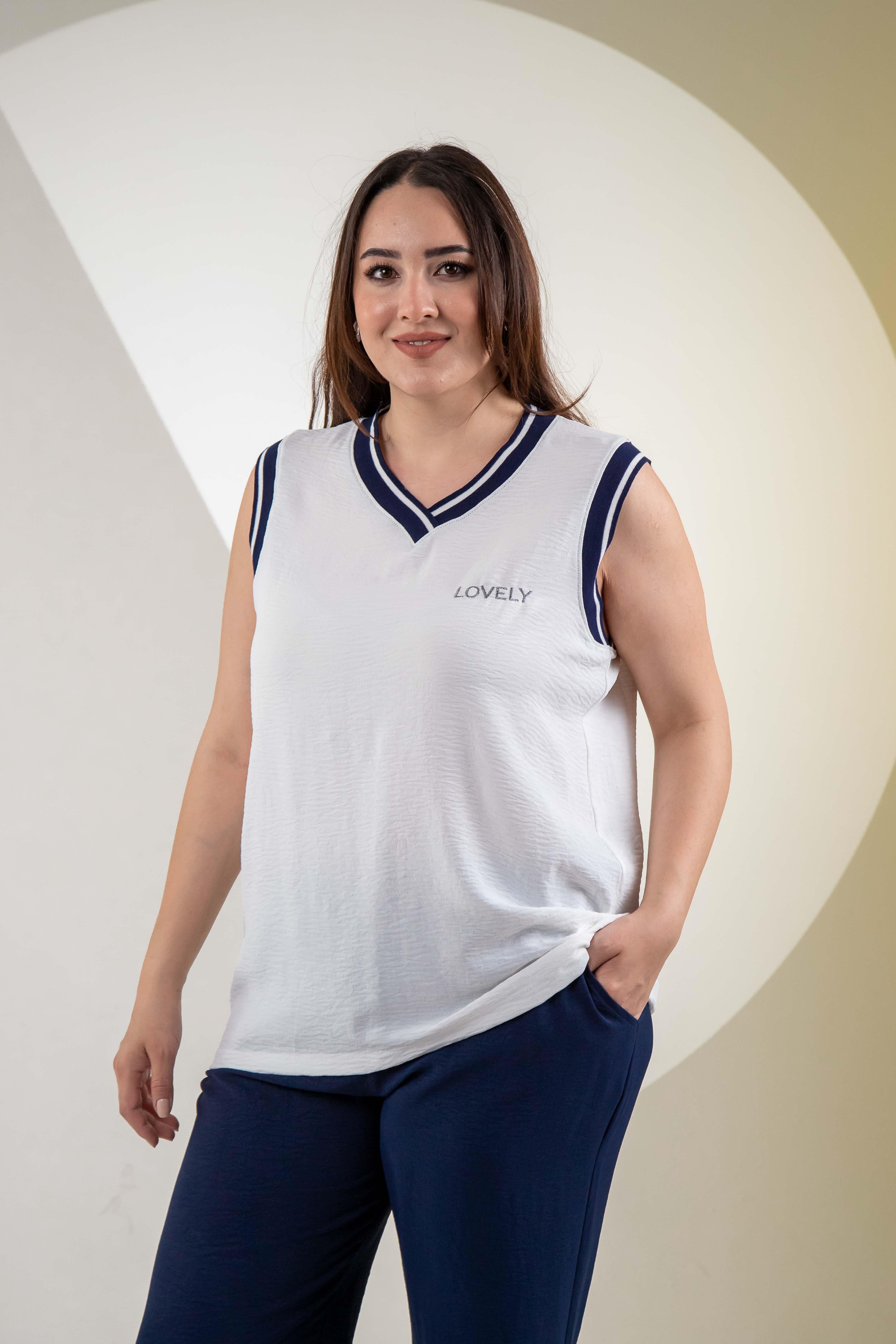 Büyük Beden 76318 Lovely Nakışlı 3'lü Takım Lacivert