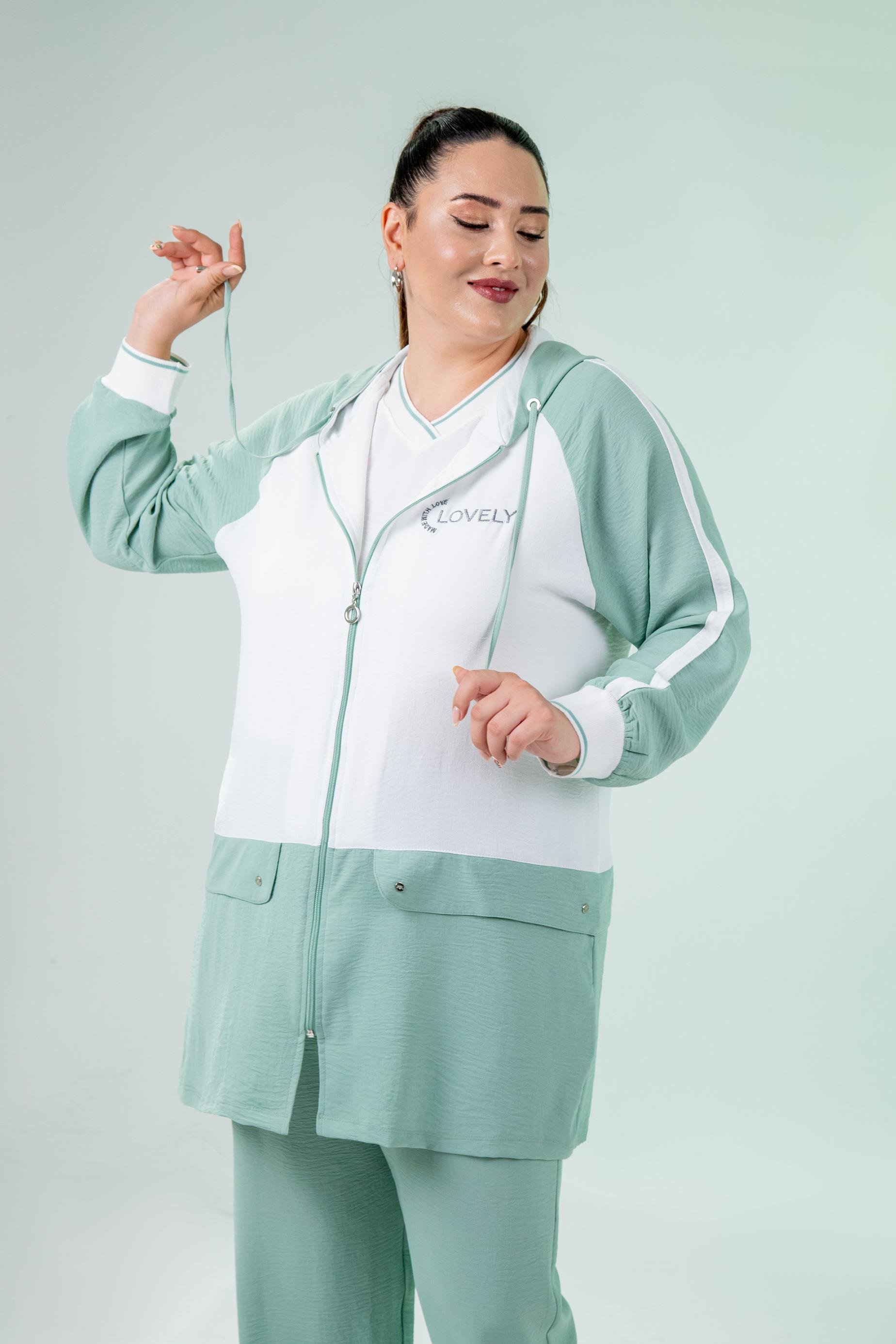 Büyük Beden 76318 Lovely Nakışlı 3'Lü Takım Yeşil