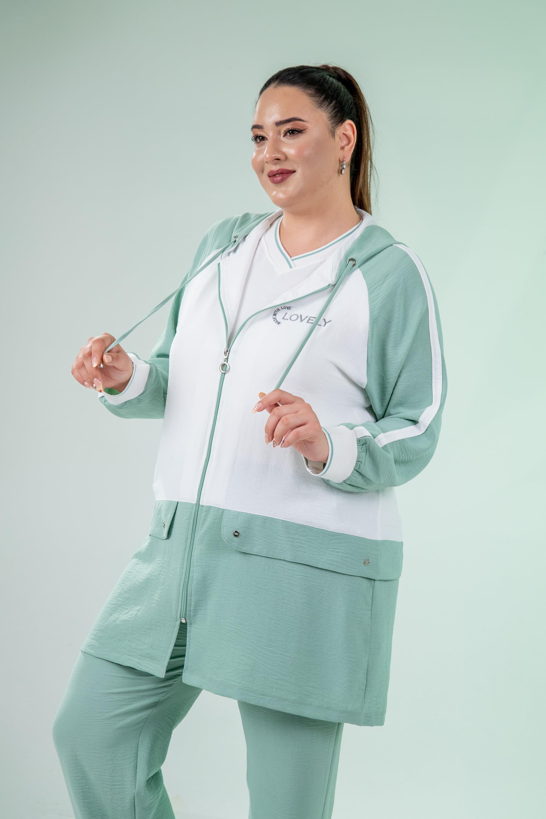 Büyük Beden 76318 Lovely Nakışlı 3'Lü Takım Yeşil