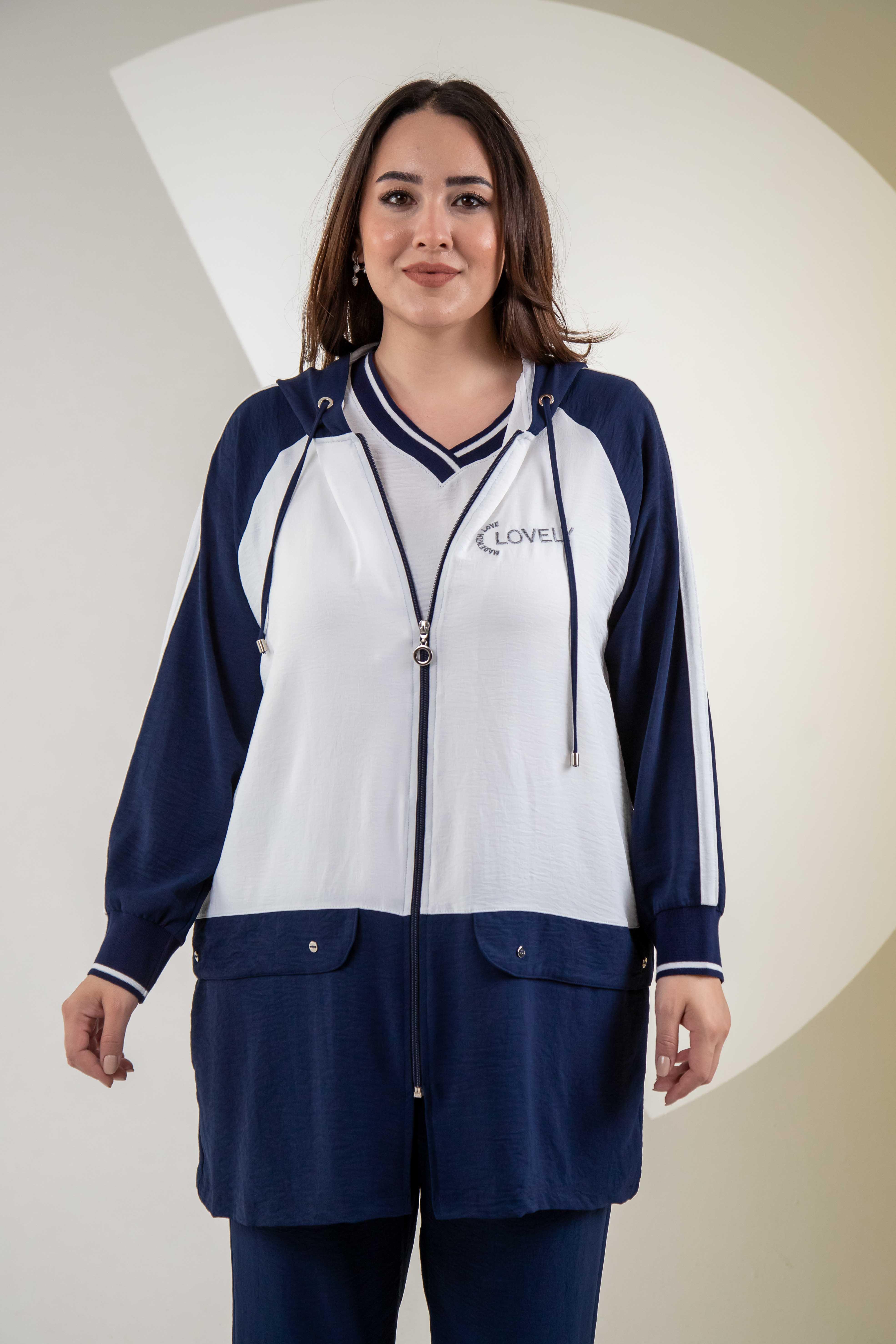 Büyük Beden 76318 Lovely Nakışlı 3'lü Takım Lacivert