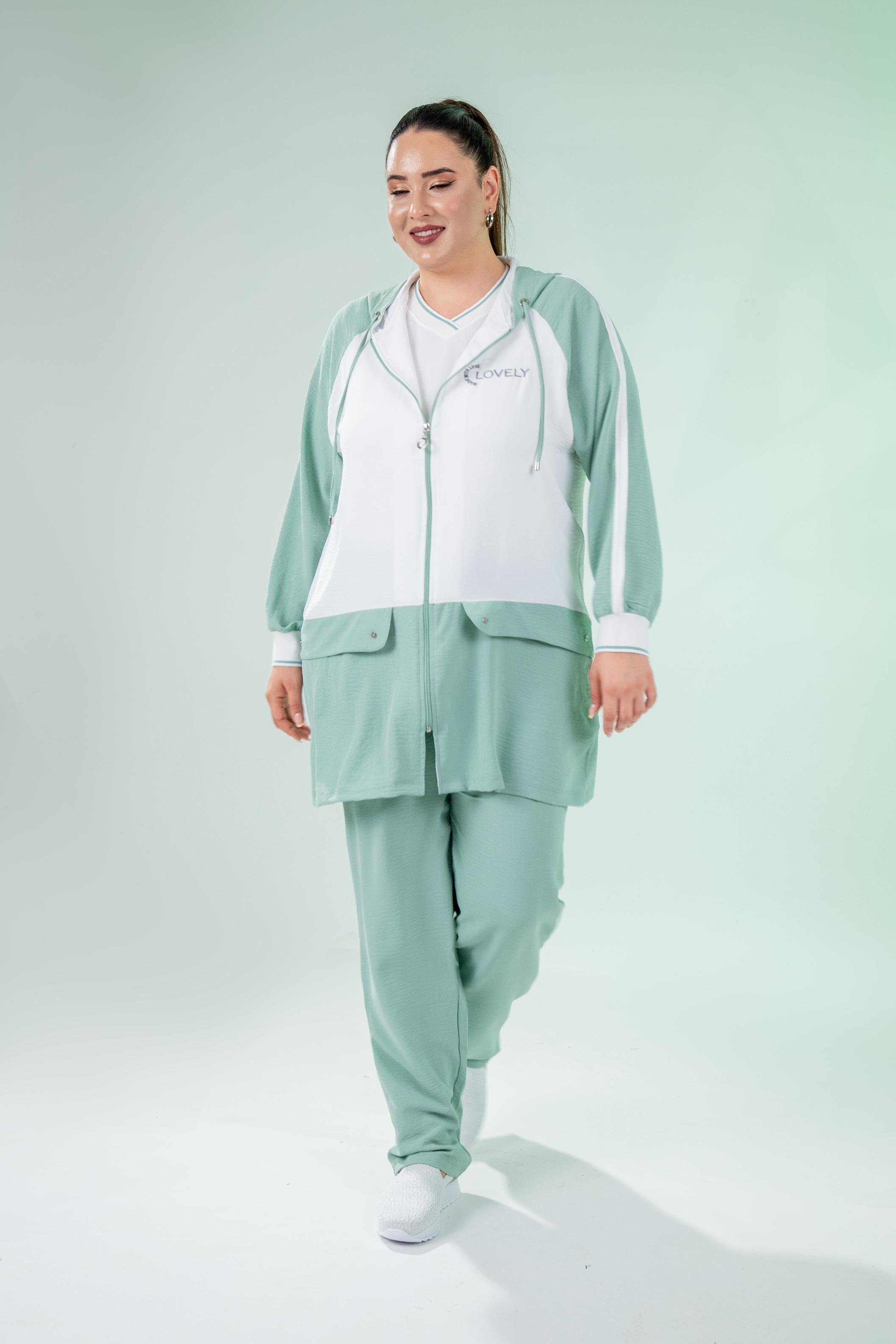 Büyük Beden 76318 Lovely Nakışlı 3'Lü Takım Yeşil