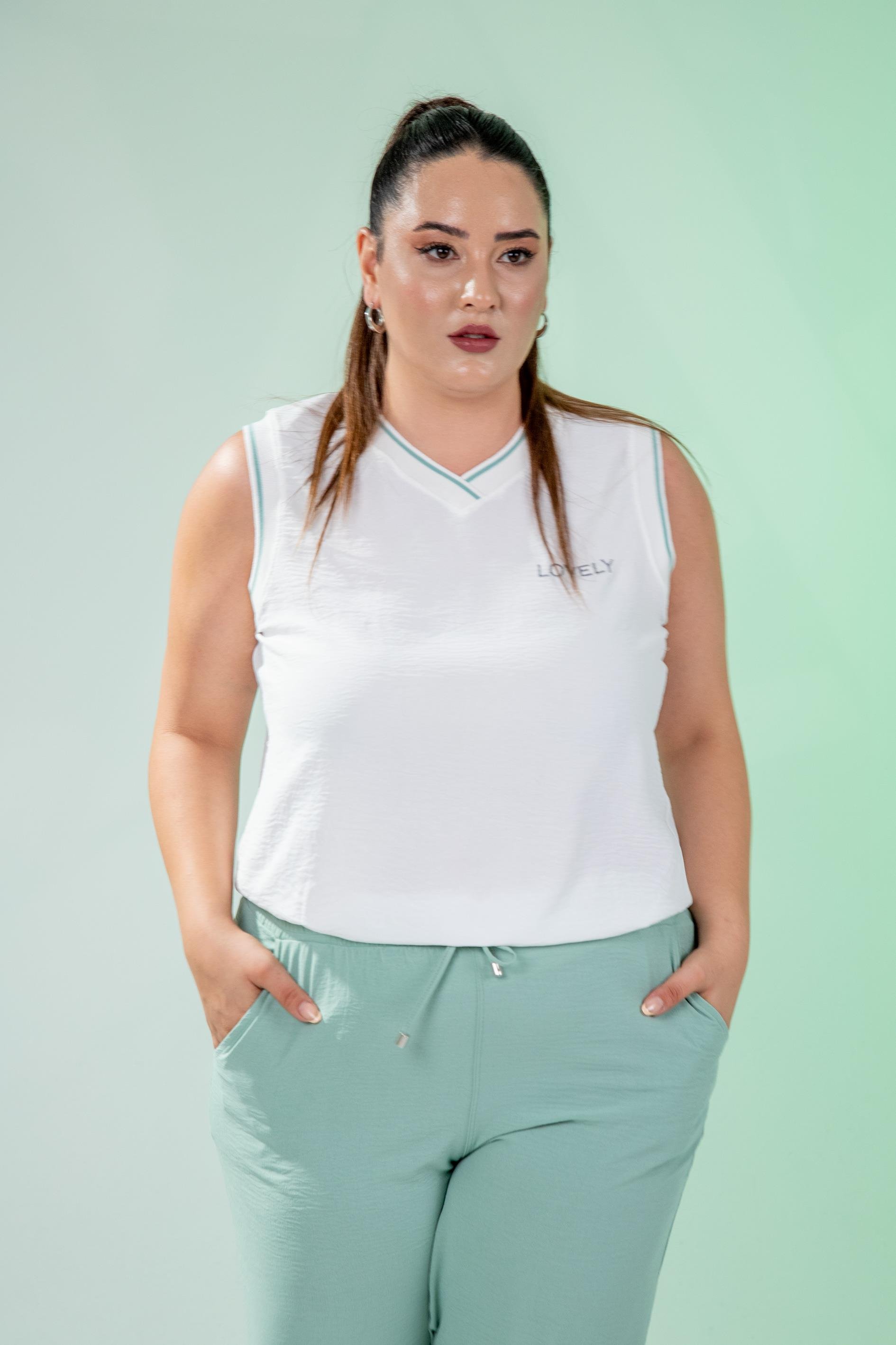 Büyük Beden 76318 Lovely Nakışlı 3'Lü Takım Yeşil