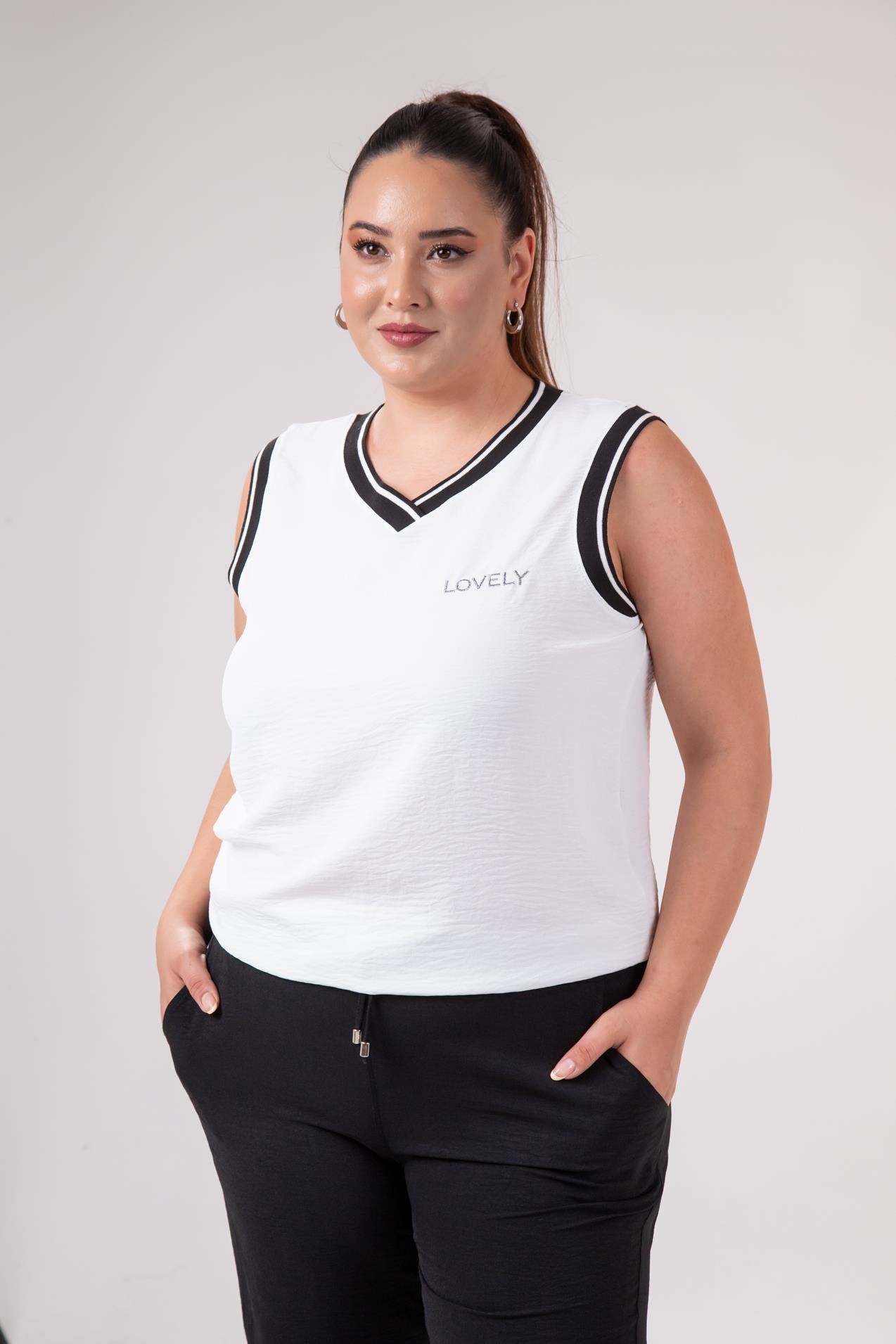 Büyük Beden 76318 Lovely Nakışlı 3'Lü Takım Siyah