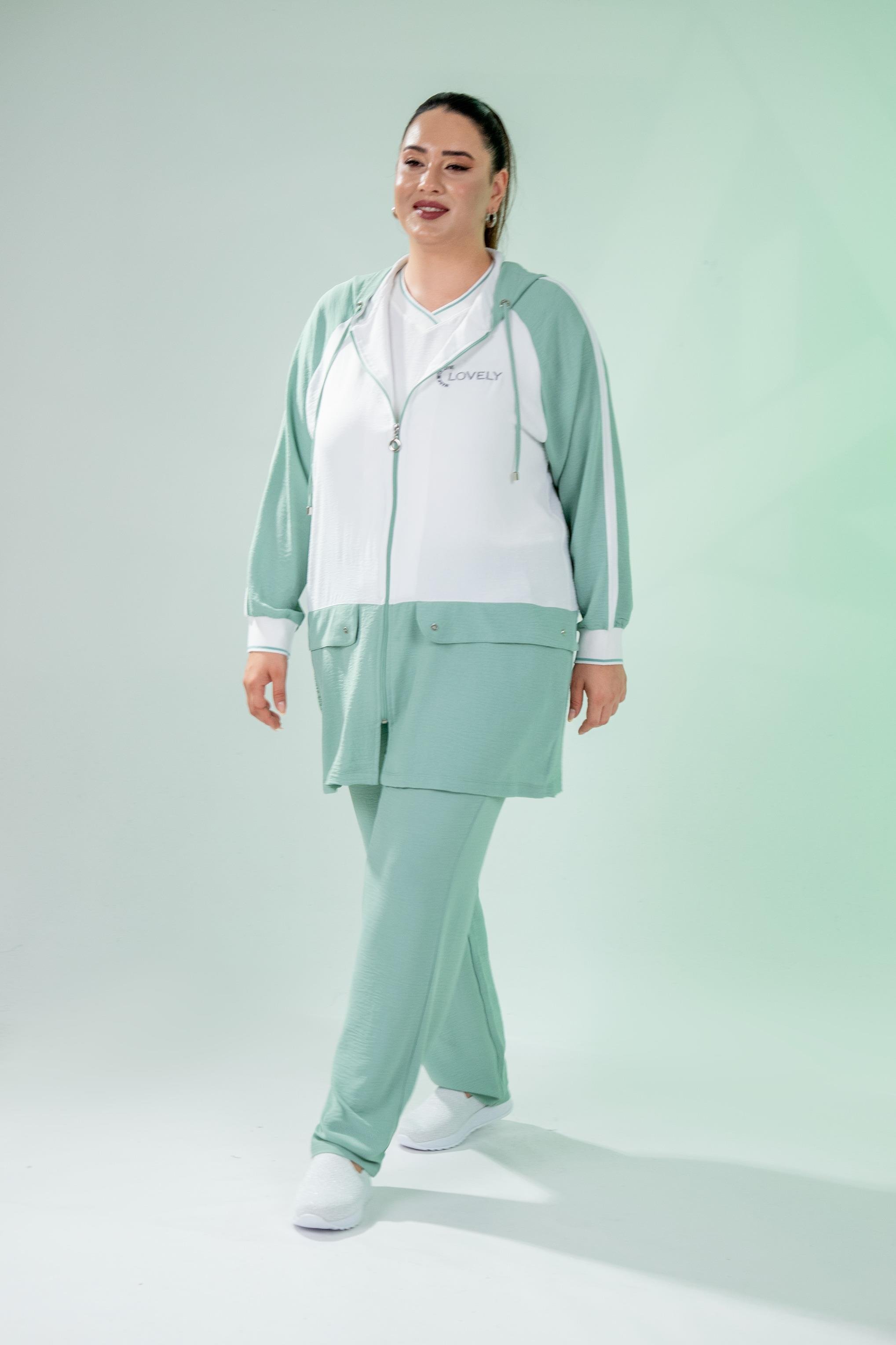 Büyük Beden 76318 Lovely Nakışlı 3'Lü Takım Yeşil