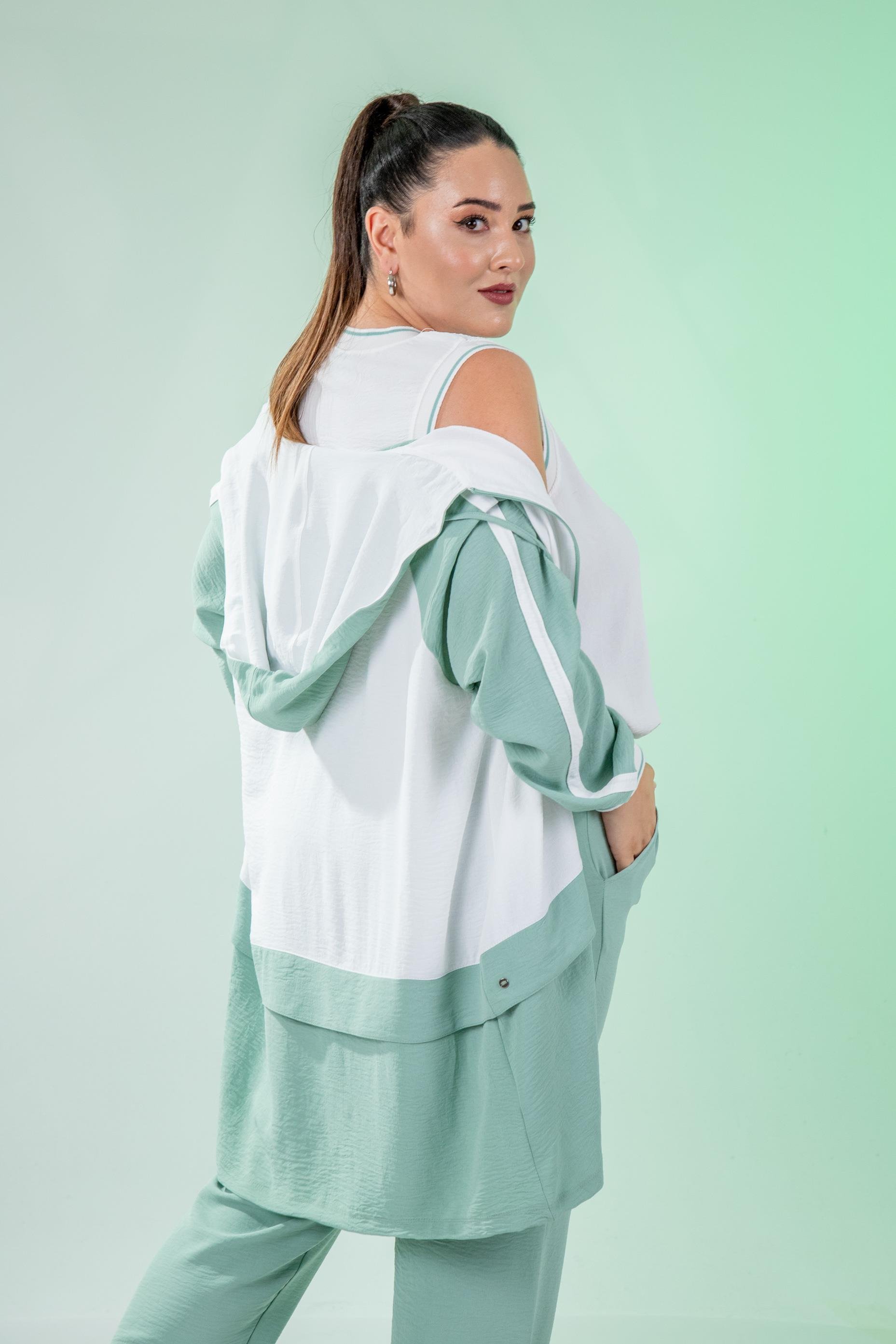 Büyük Beden 76318 Lovely Nakışlı 3'Lü Takım Yeşil