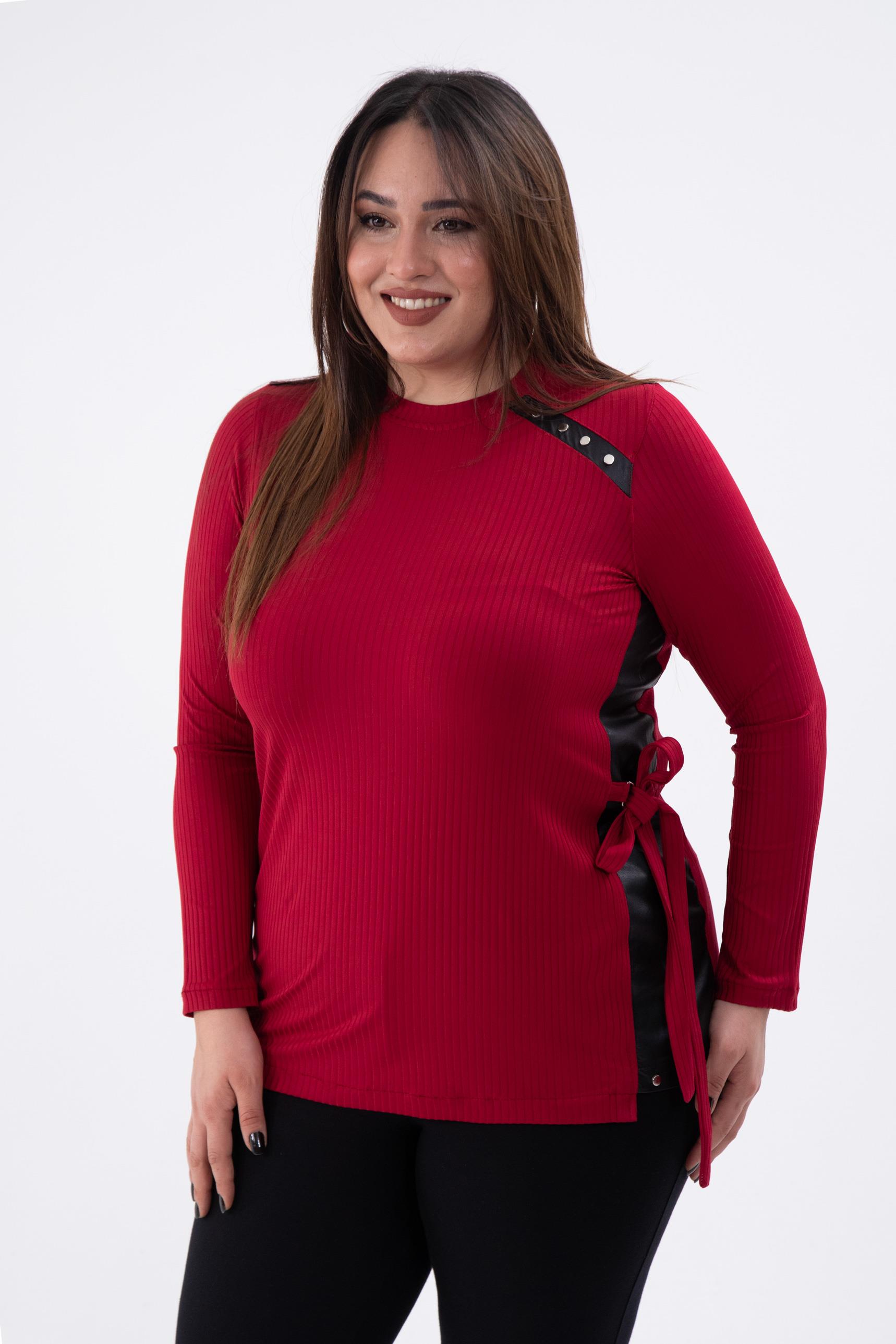 Büyük Beden 8037 Rivetli-Yanı Tokalı Bluz  Bordo