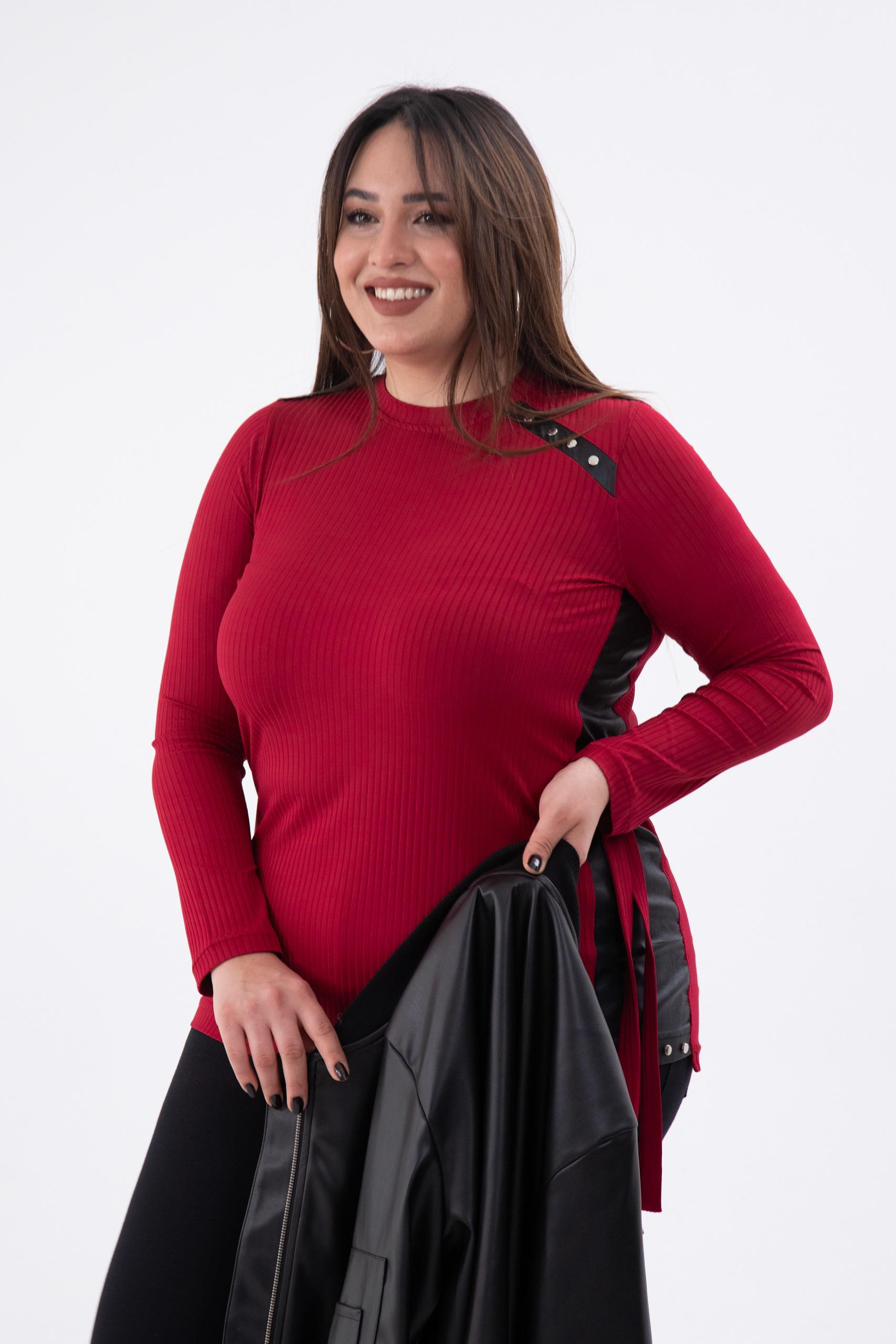 Büyük Beden 8037 Rivetli-Yanı Tokalı Bluz  Bordo