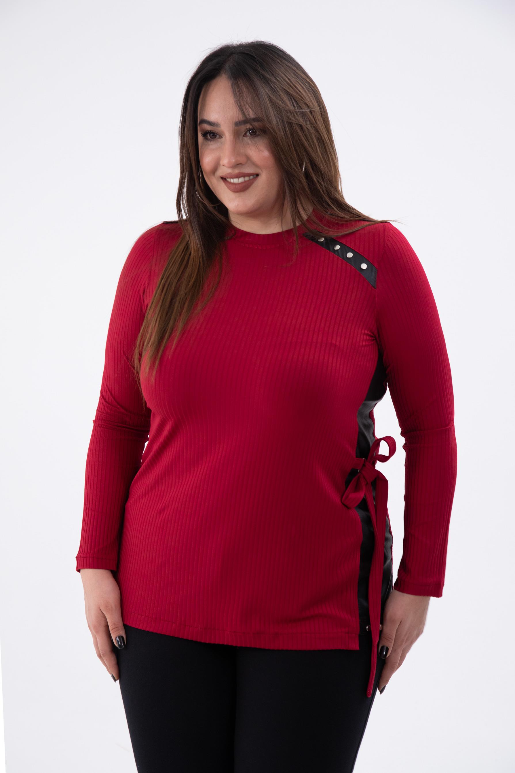 Büyük Beden 8037 Rivetli-Yanı Tokalı Bluz  Bordo