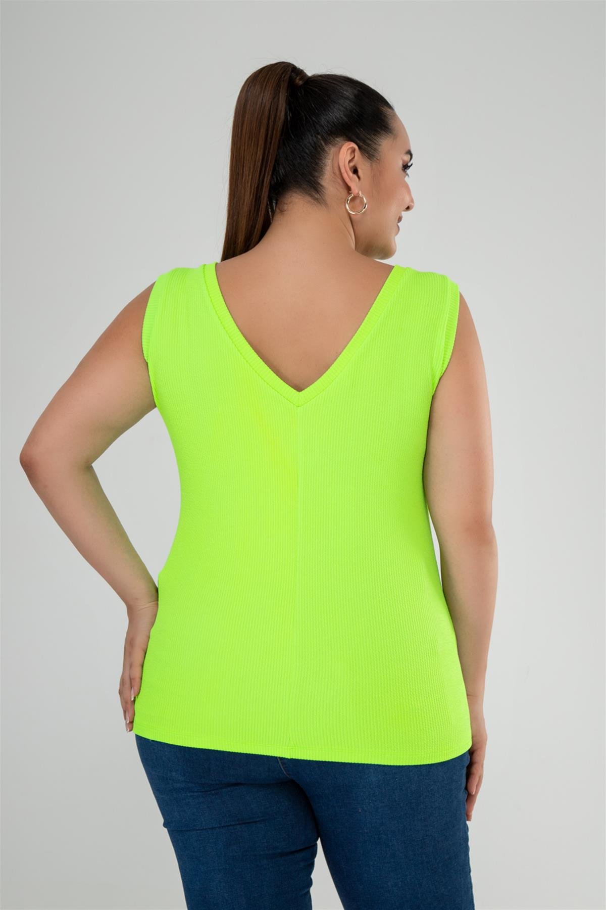 Büyük Beden Carter Askılı Bluz Neon Yeşil