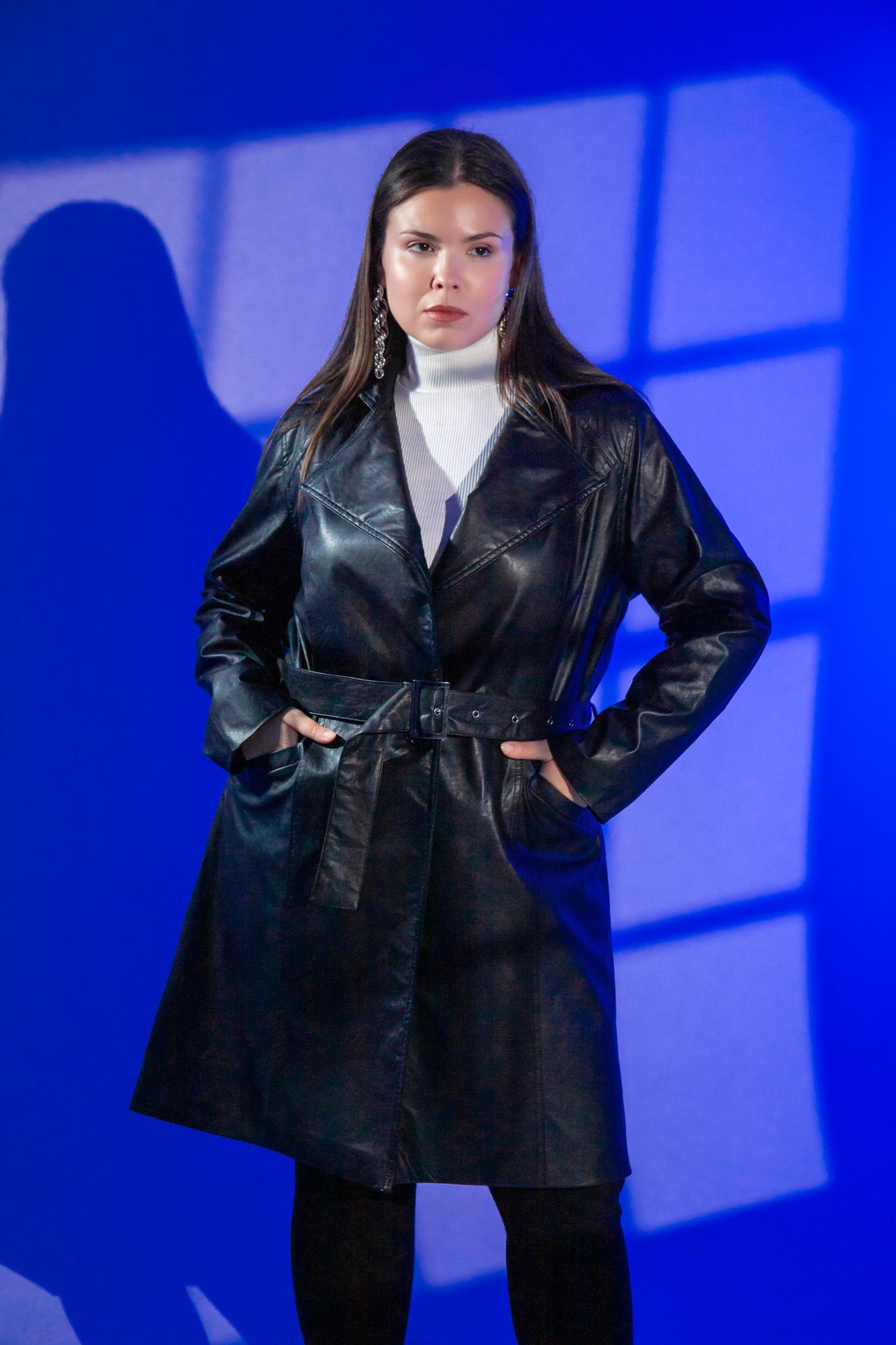 Büyük Beden Oscar Uzun Deri Ceket Siyah