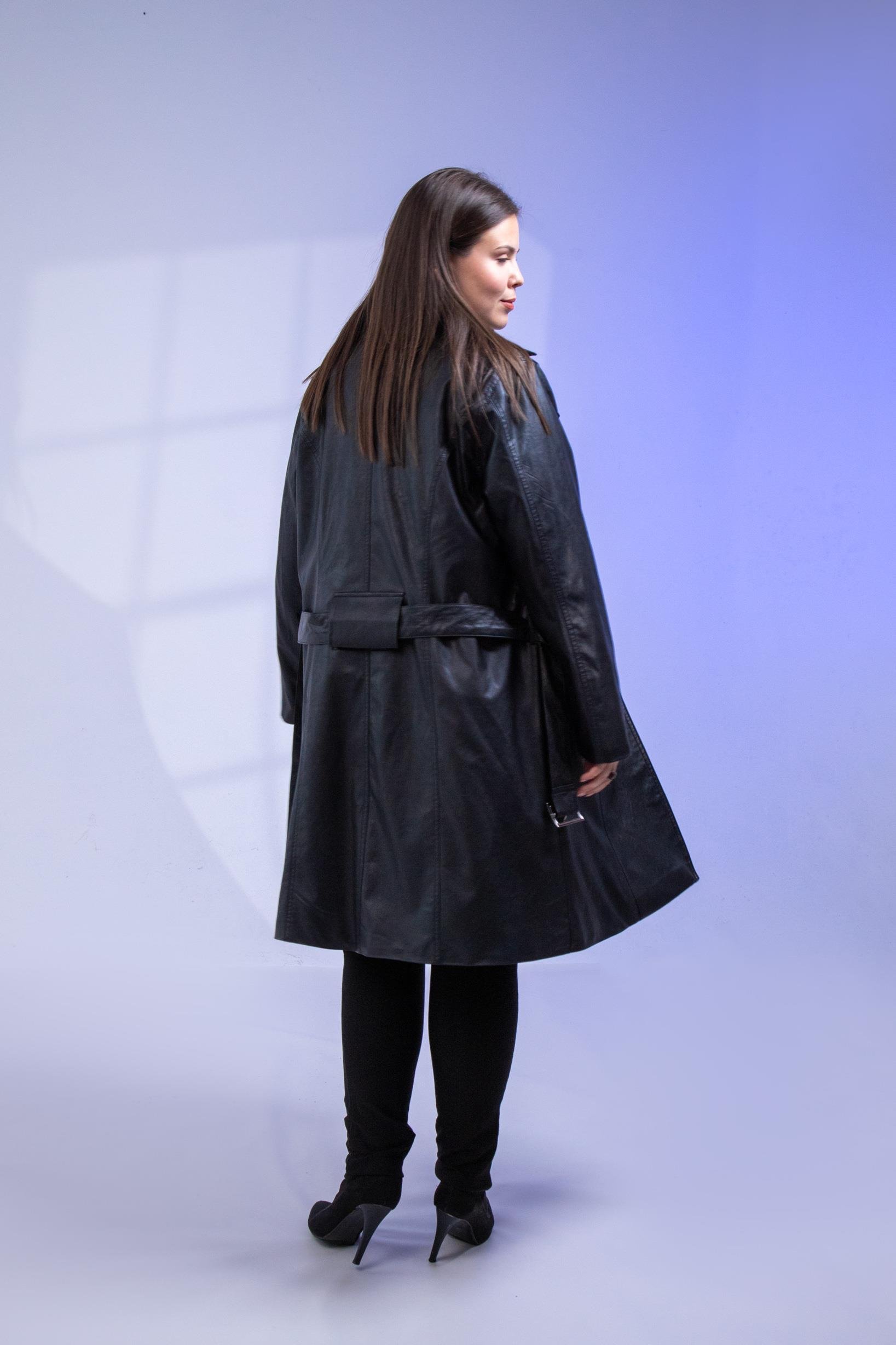 Büyük Beden Oscar Uzun Deri Ceket Siyah