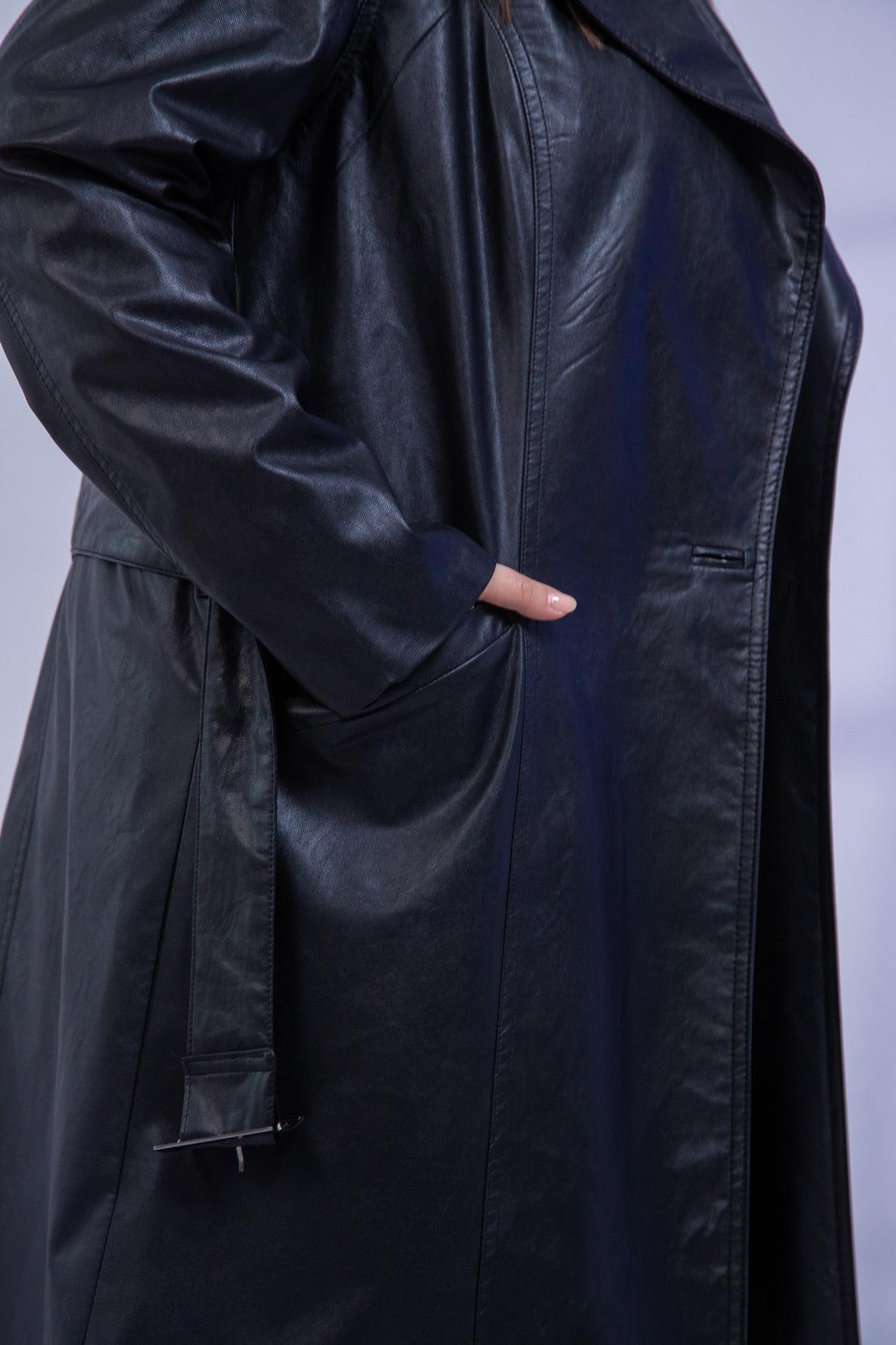 Büyük Beden Oscar Uzun Deri Ceket Siyah