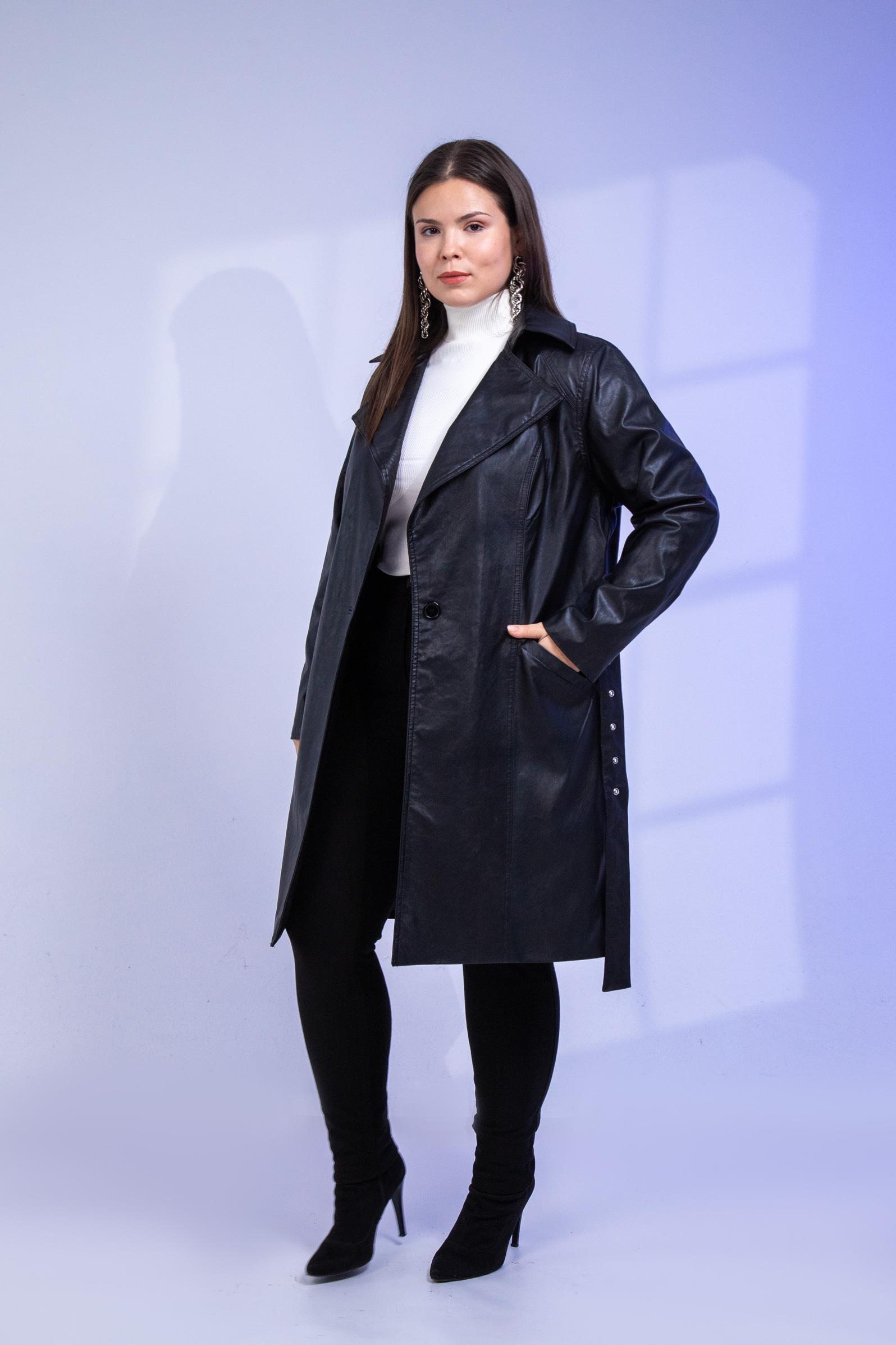 Büyük Beden Oscar Uzun Deri Ceket Siyah