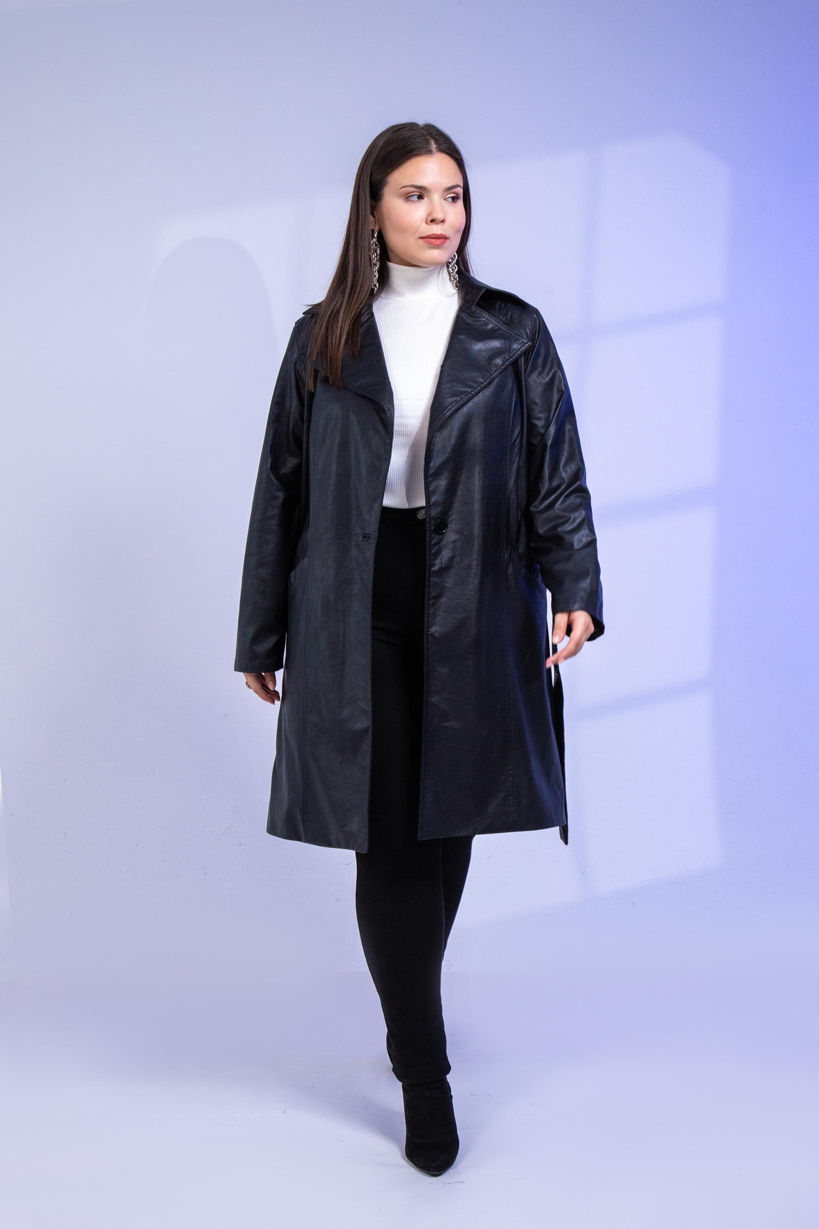 Büyük Beden Oscar Uzun Deri Ceket Siyah