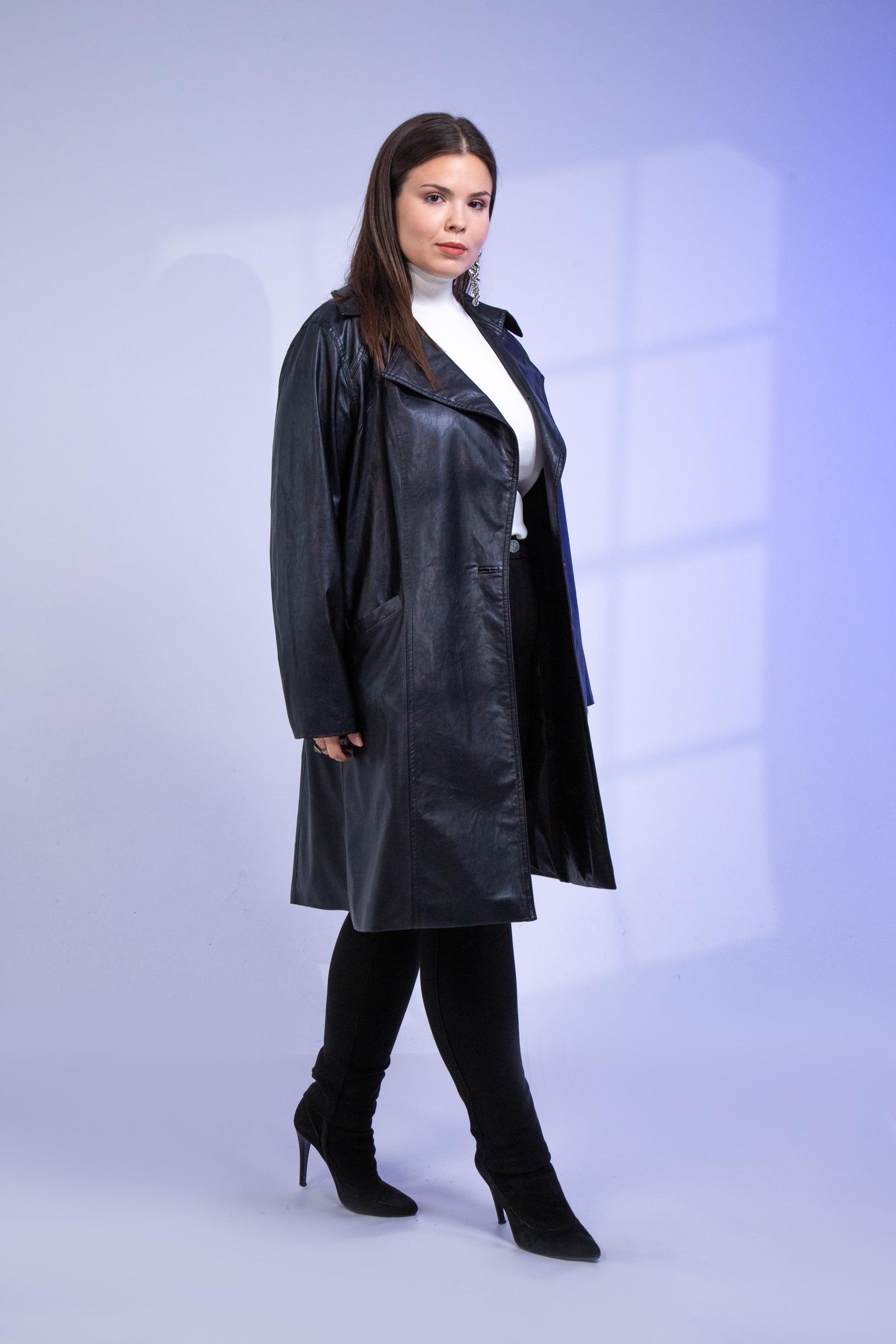 Büyük Beden Oscar Uzun Deri Ceket Siyah