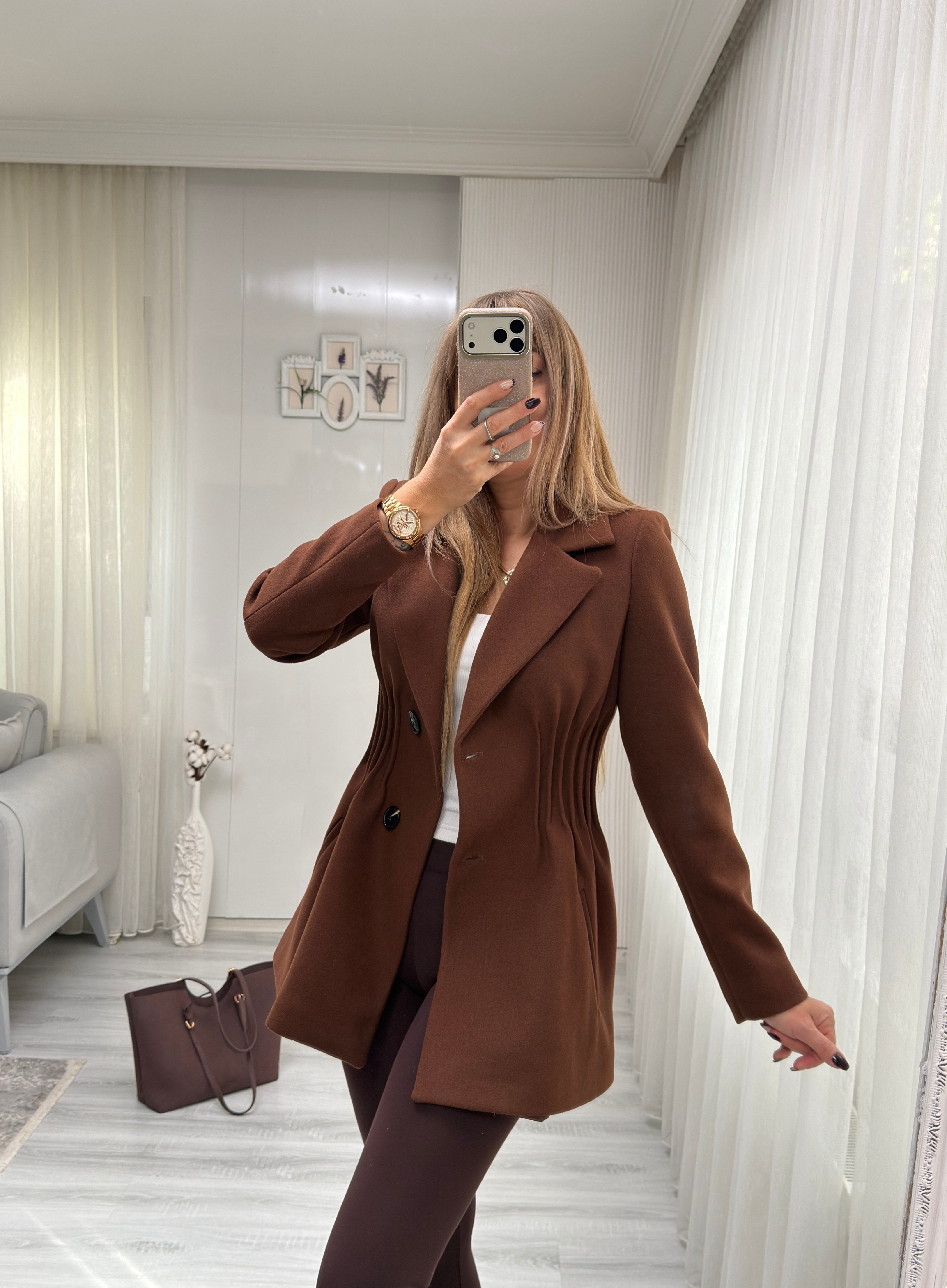 Belden Oturmalı Acı Kahve Kaşe KabanMODAYBUTİKBelden Oturmalı Acı Kahve Kaşe Kaban