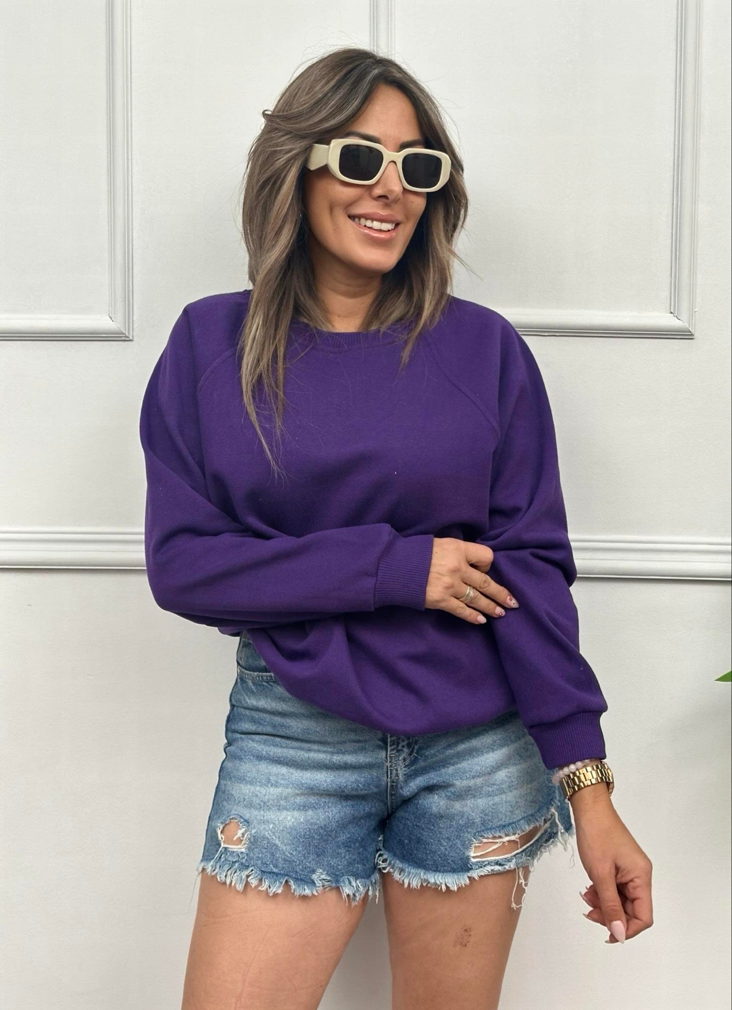 Bisiklet Yaka Mor SweatshirtYeni Gelenler ModayBisiklet Yaka Mor Sweatshirt