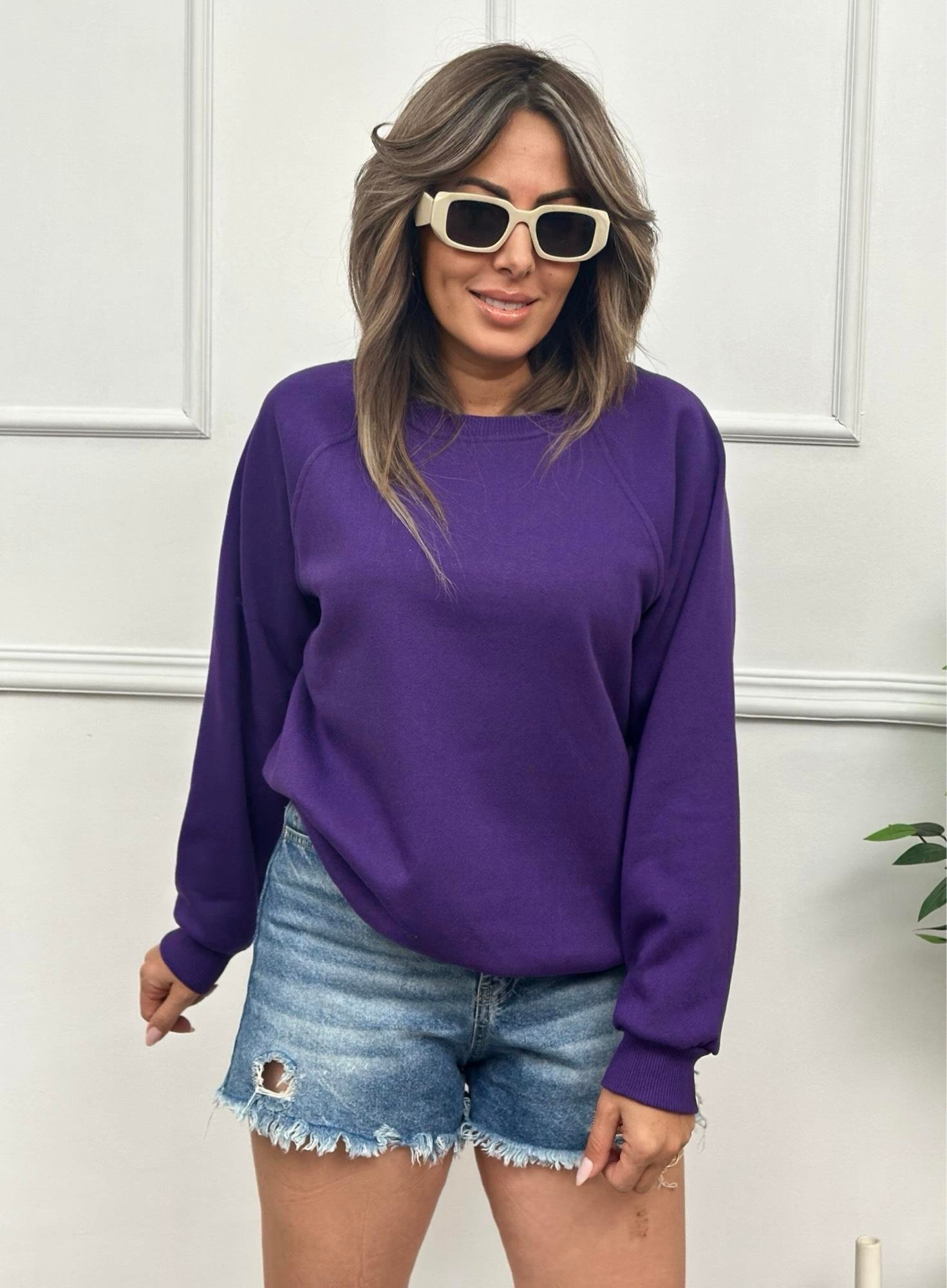 Bisiklet Yaka Mor SweatshirtYeni Gelenler ModayBisiklet Yaka Mor Sweatshirt