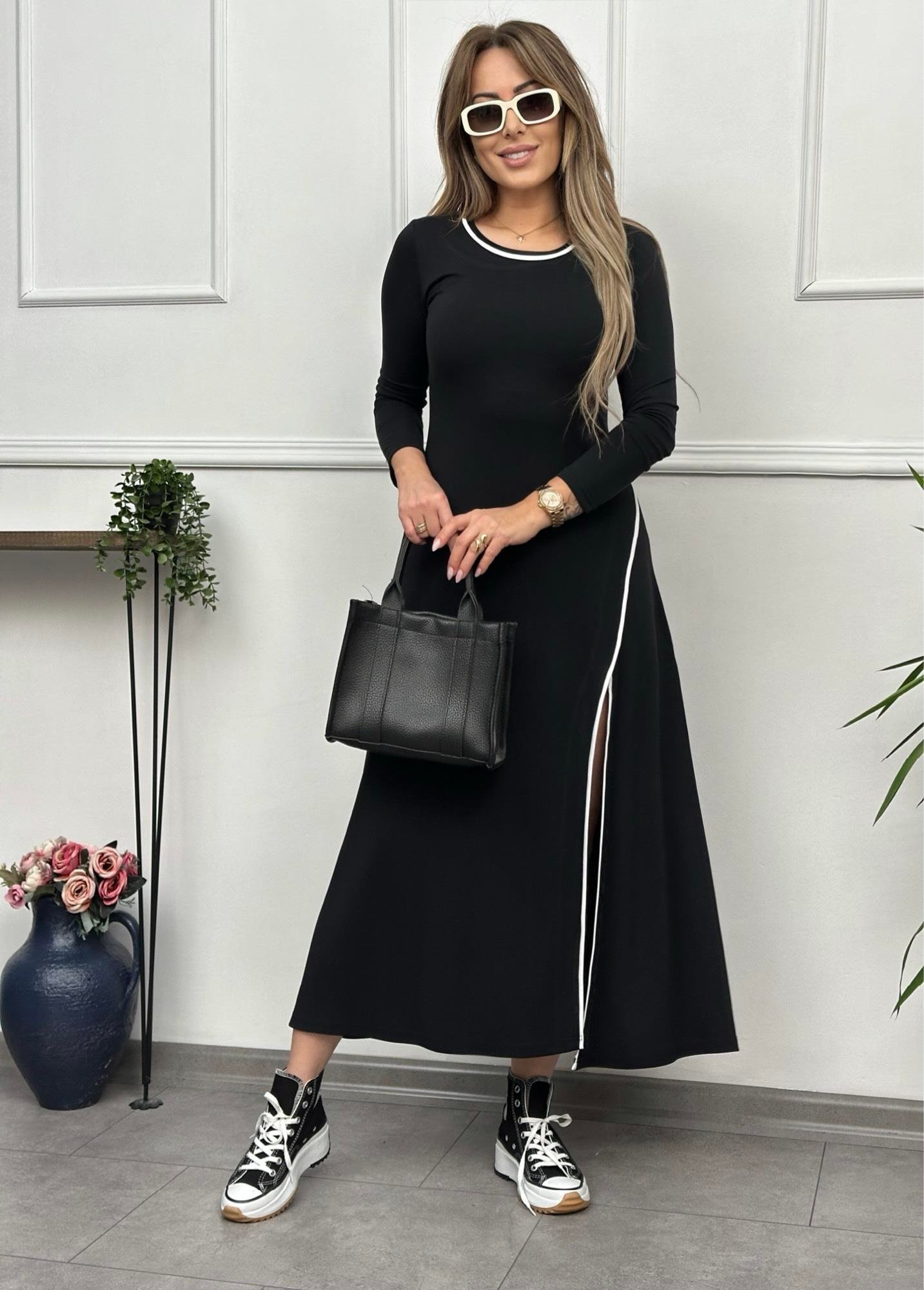 Biyeli Modal Siyah Maxi Boy ElbiseYeni Gelenler ModayBiyeli Modal Siyah Maxi Boy Elbise