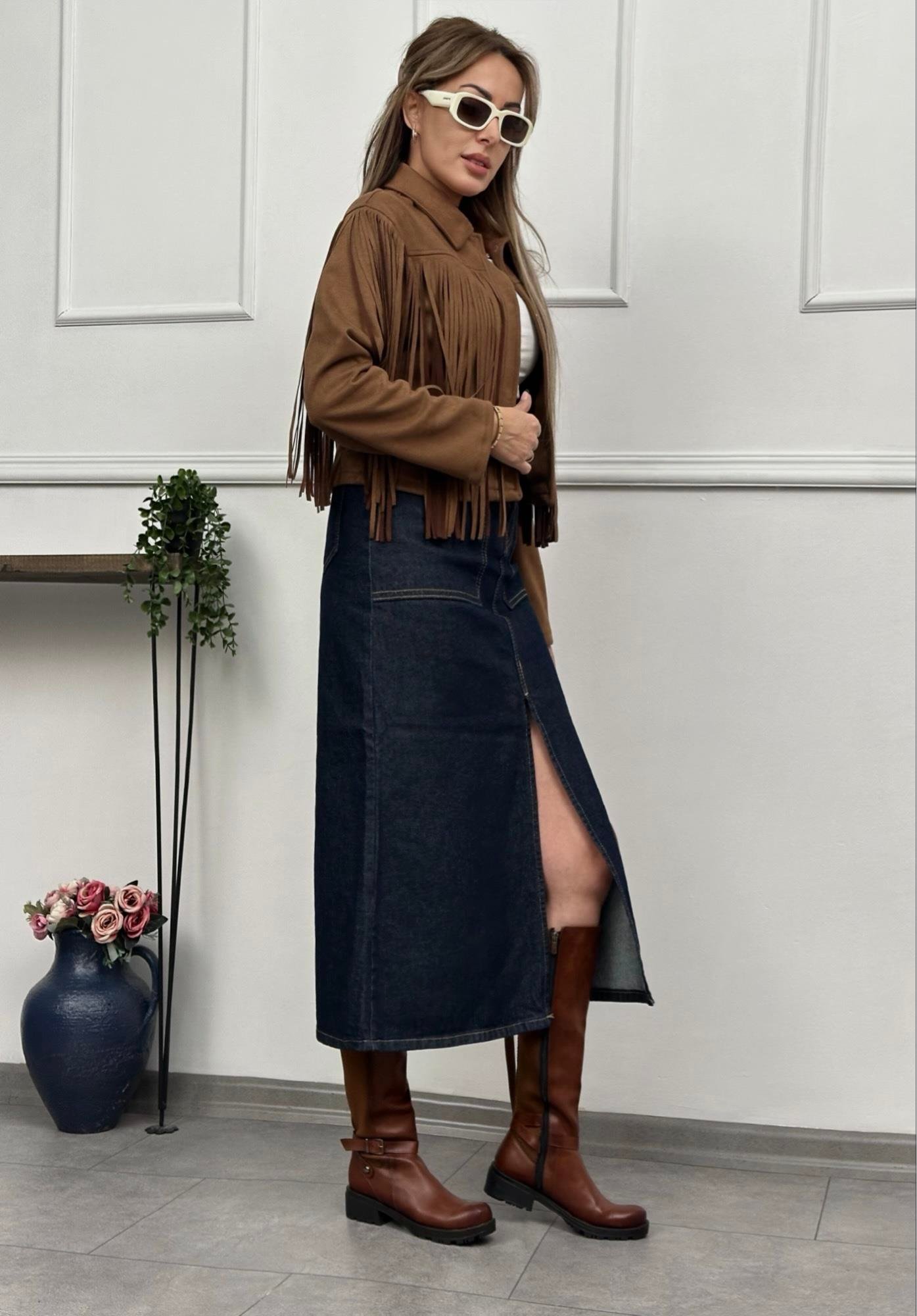 Büyük Cepli Lacivert Denim EtekYeni Gelenler ModayBüyük Cepli Lacivert Denim Etek