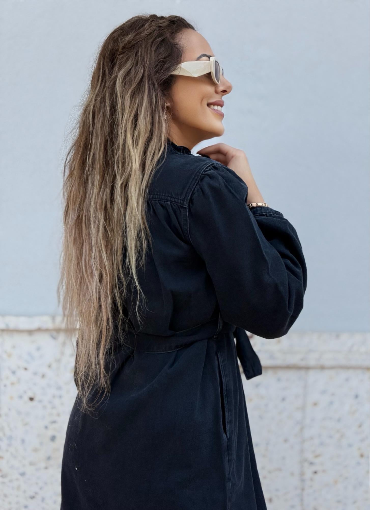 FırFır Detaylı Balon Füme Denim Midiboy ElbiseYeni Gelenler ModayFırFır Detaylı Balon Füme Denim Midiboy Elbise