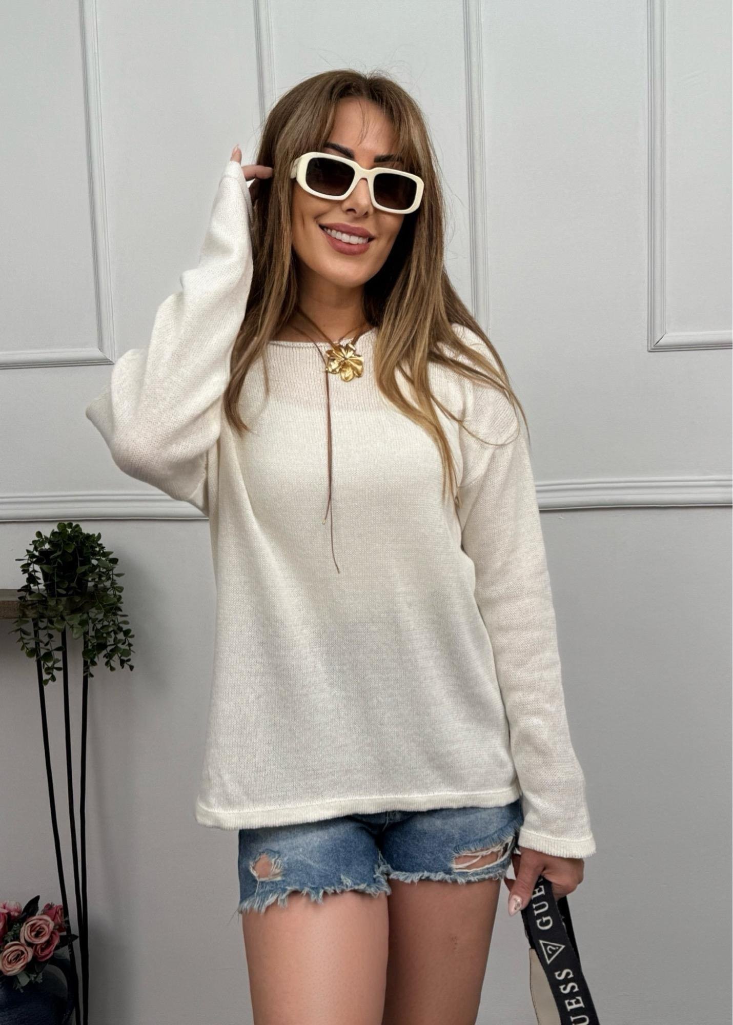 İnce Merserize Basic Beyaz Triko BluzYeni Gelenler Modayİnce Merserize Basic Beyaz Triko Bluz