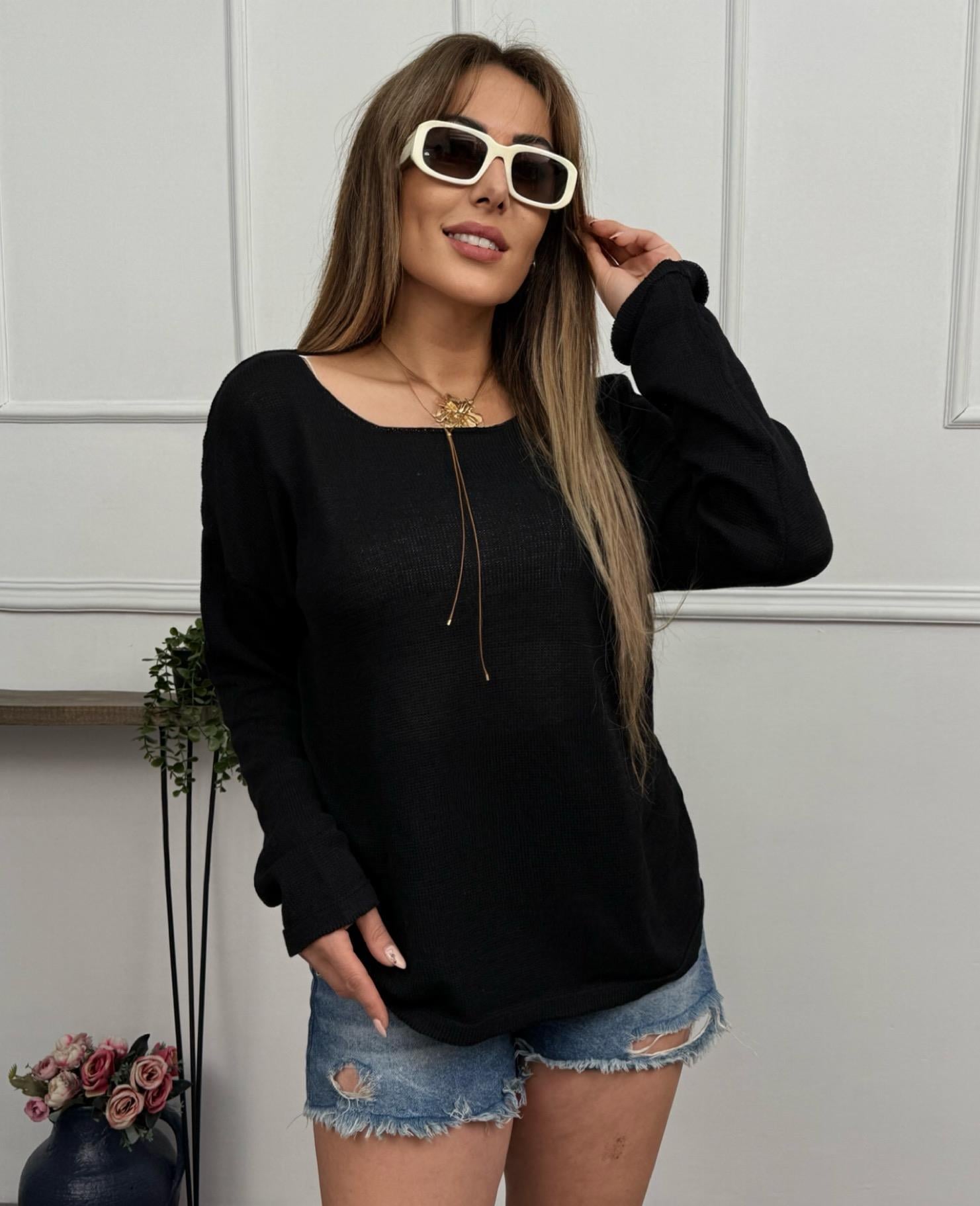 İnce Merserize Basic Siyah Triko BluzYeni Gelenler Modayİnce Merserize Basic Siyah Triko Bluz