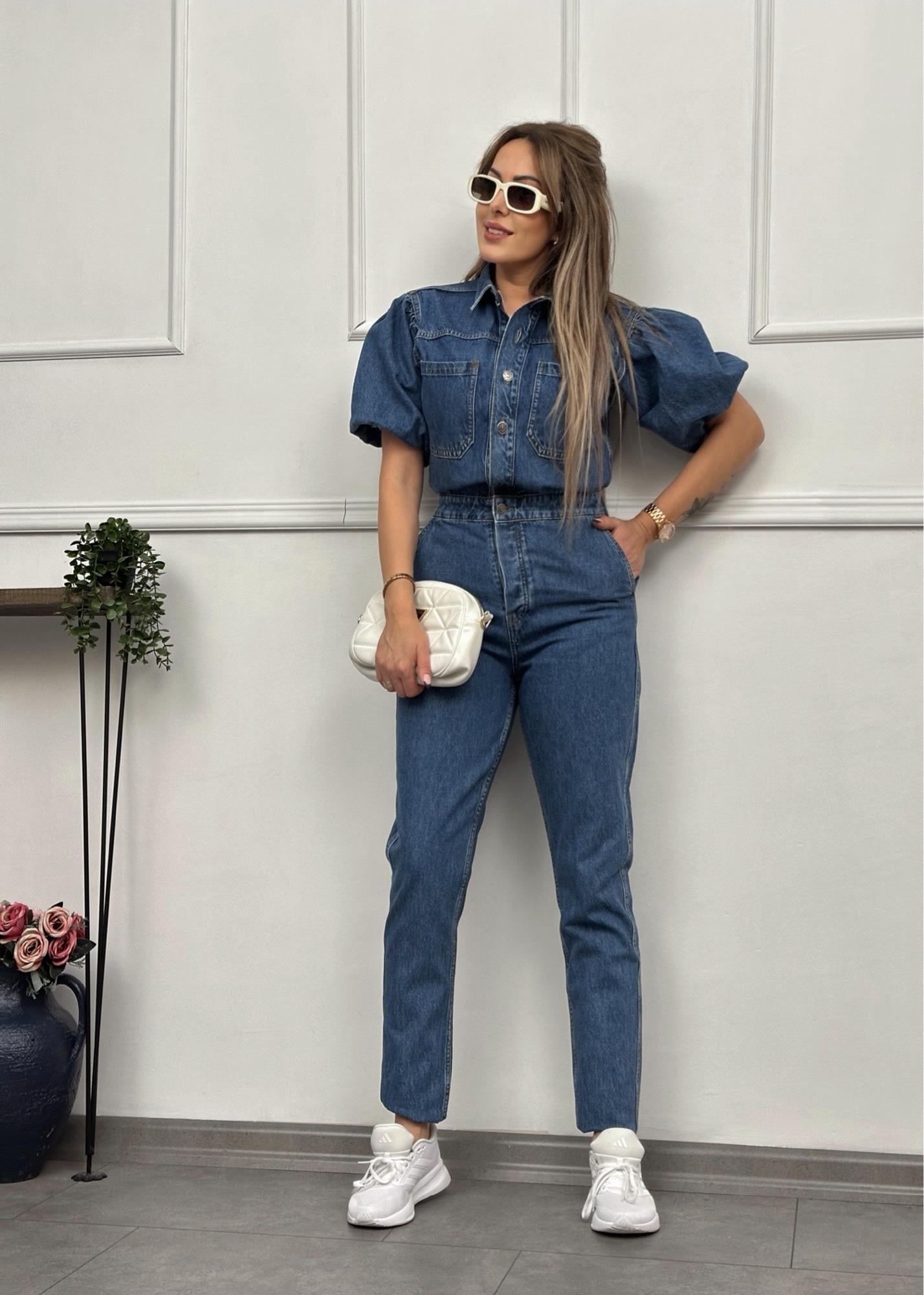 Karpuz Kol Denim Lacivert TulumYeni Gelenler ModayKarpuz Kol Denim Lacivert Tulum