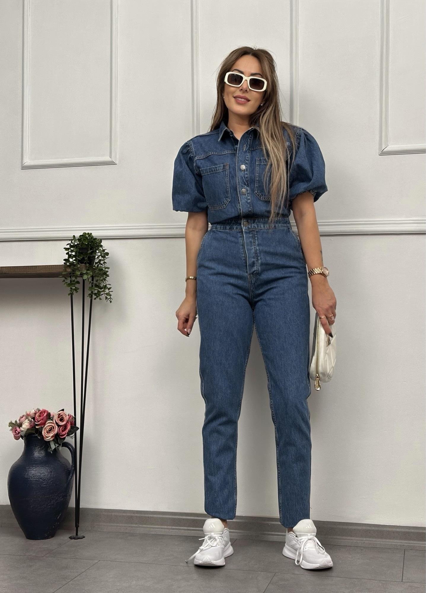Karpuz Kol Denim Lacivert TulumYeni Gelenler ModayKarpuz Kol Denim Lacivert Tulum