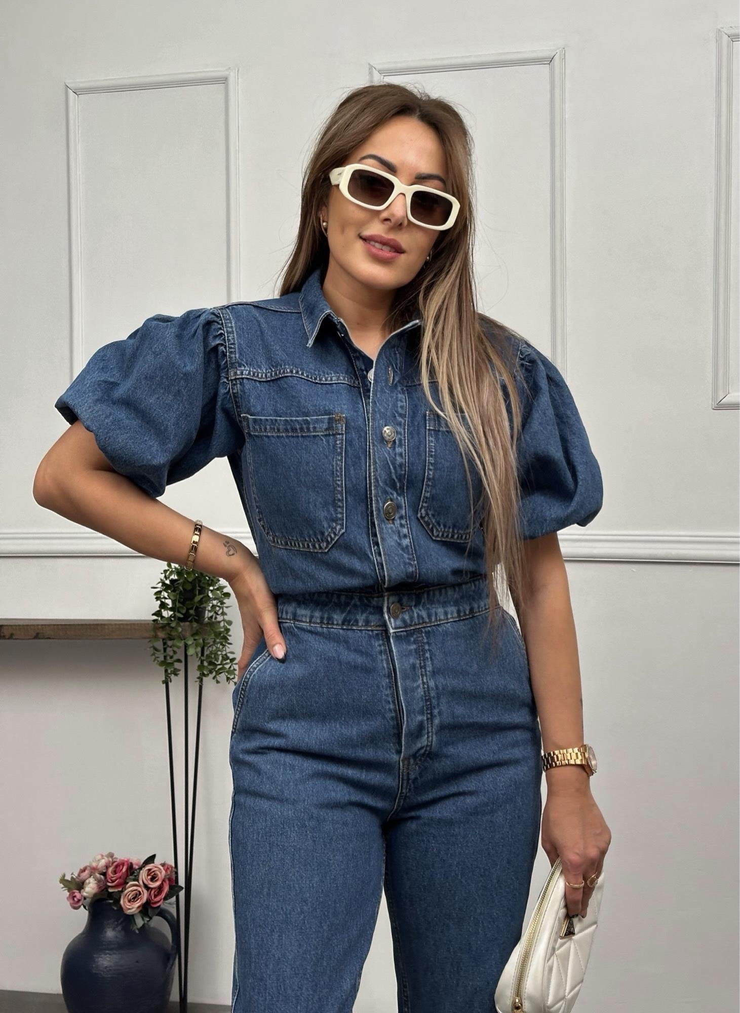 Karpuz Kol Denim Lacivert TulumYeni Gelenler ModayKarpuz Kol Denim Lacivert Tulum