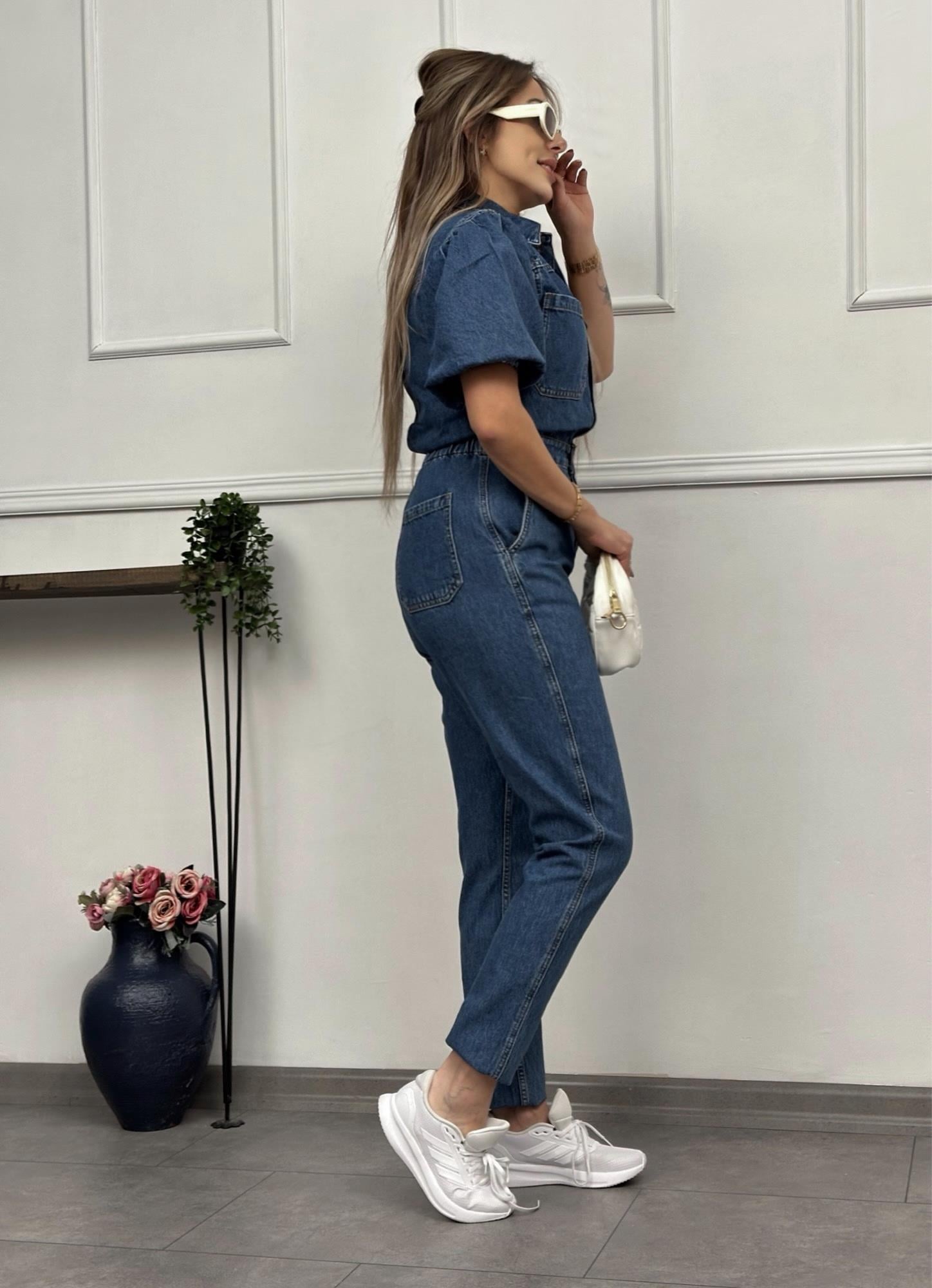 Karpuz Kol Denim Lacivert TulumYeni Gelenler ModayKarpuz Kol Denim Lacivert Tulum