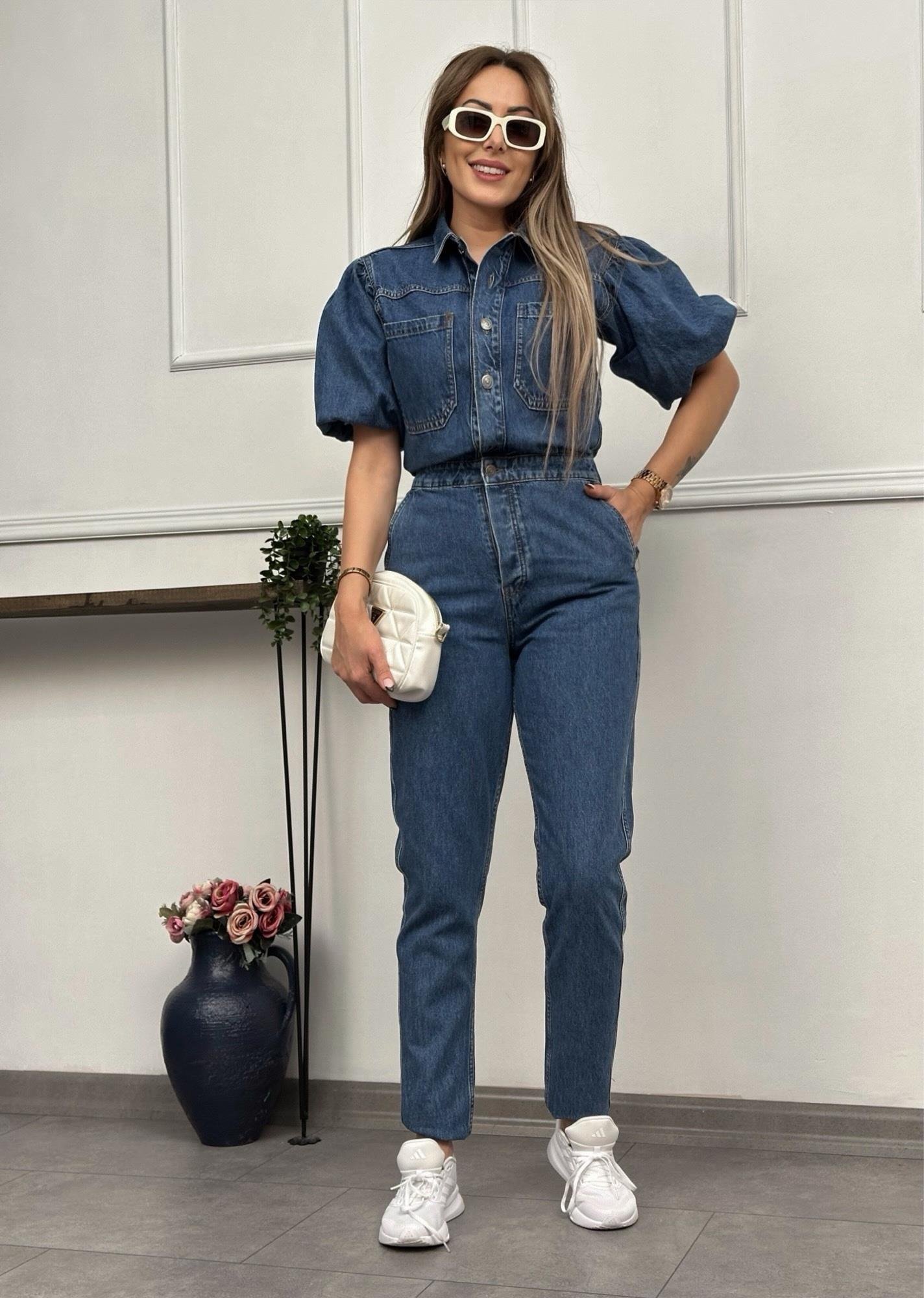 Karpuz Kol Denim Lacivert TulumYeni Gelenler ModayKarpuz Kol Denim Lacivert Tulum