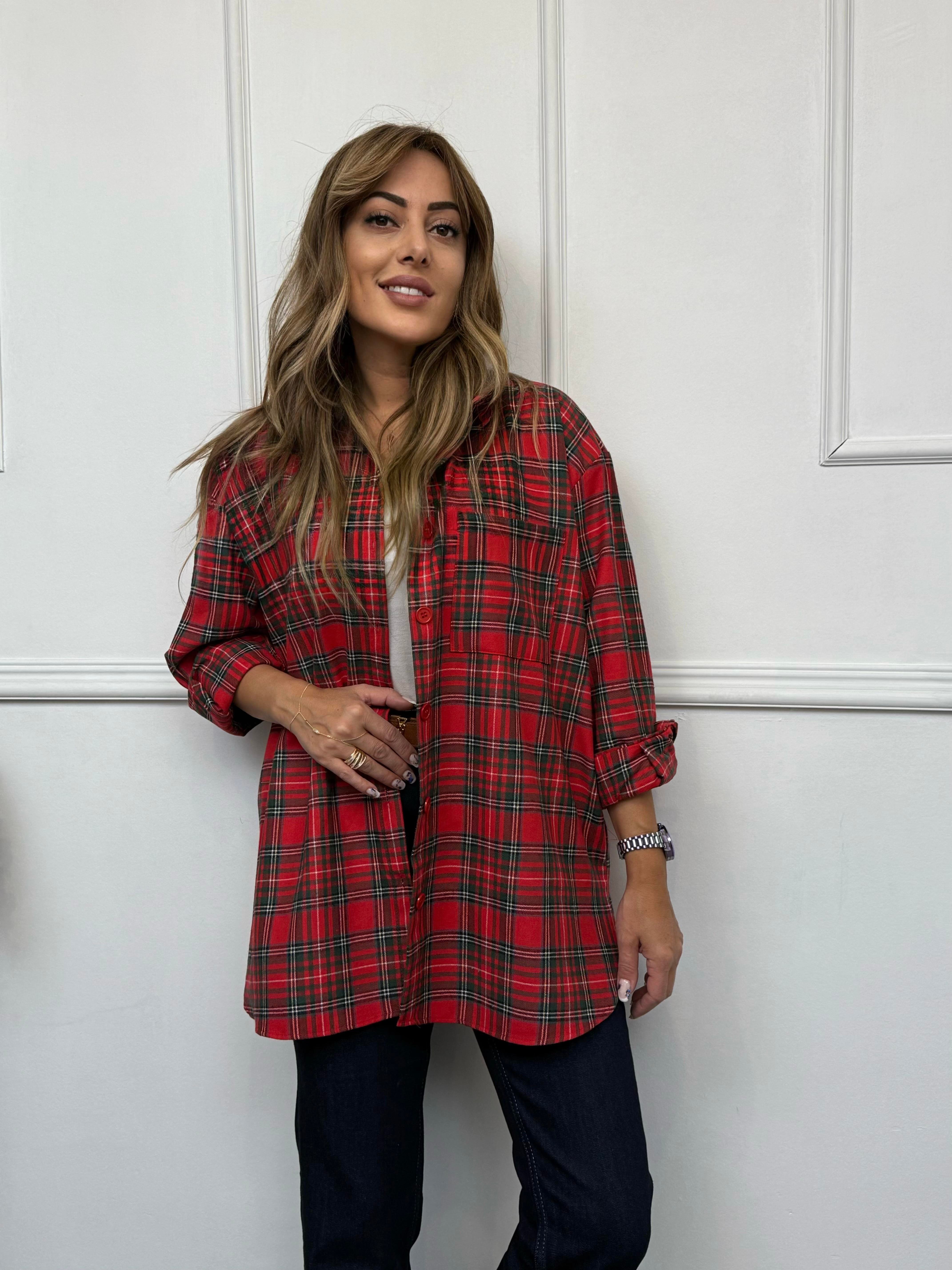 Kırmızı Kareli Oversize Oduncu GömlekYeni Gelenler ModayKırmızı Kareli Oversize Oduncu Gömlek