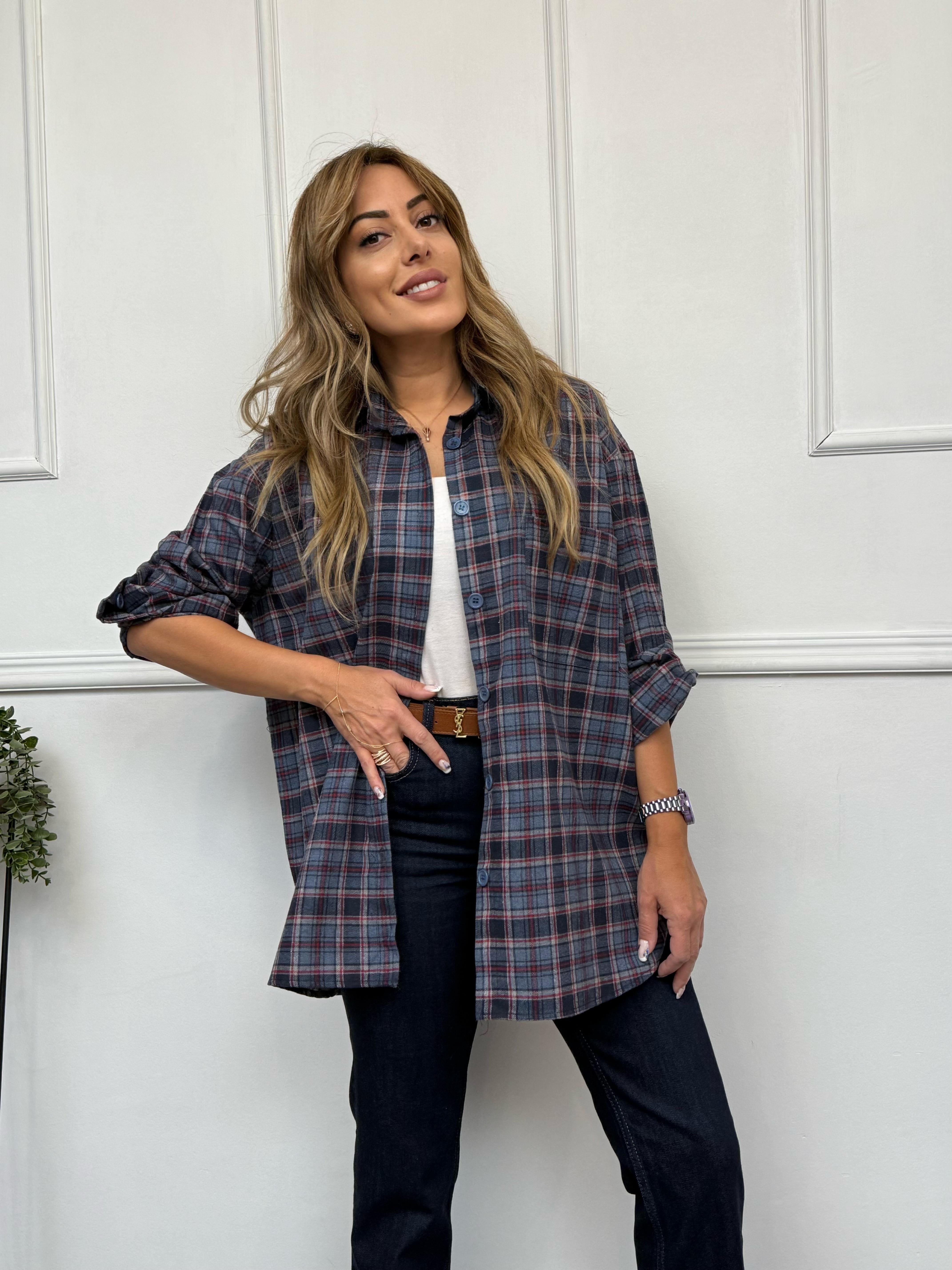 Mavi Kareli Oversize Oduncu GömlekYeni Gelenler ModayMavi Kareli Oversize Oduncu Gömlek