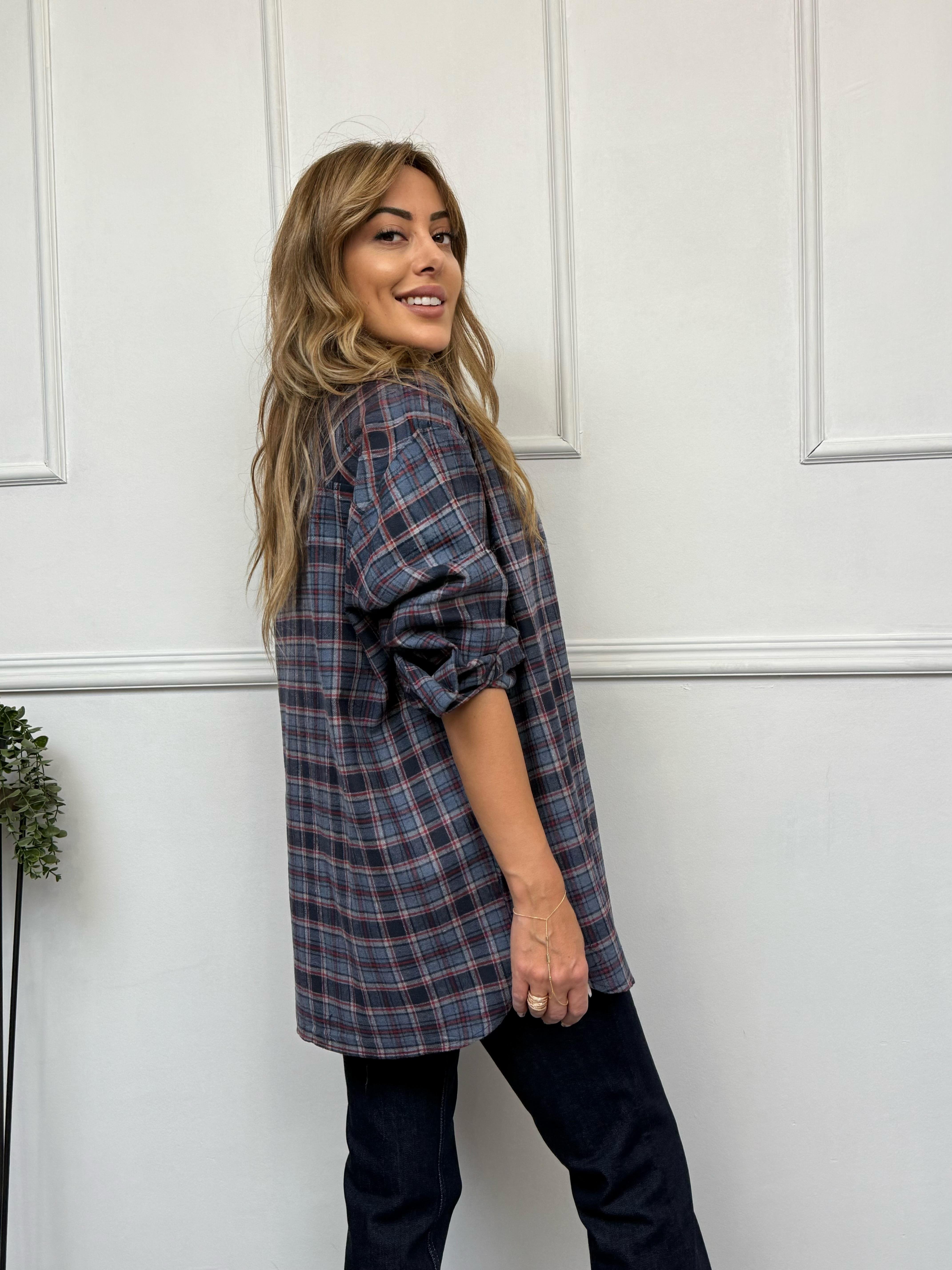 Mavi Kareli Oversize Oduncu GömlekYeni Gelenler ModayMavi Kareli Oversize Oduncu Gömlek