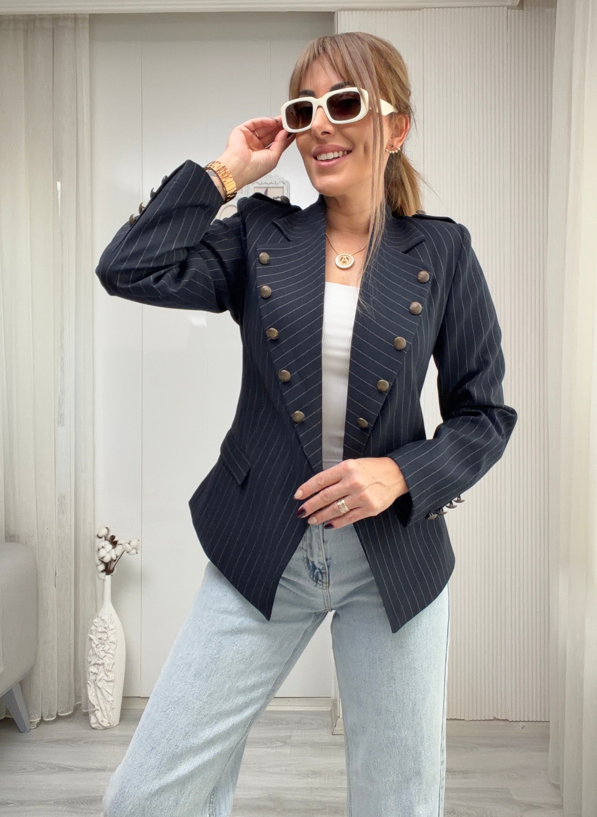 Milano Luxury Lacivert Çizgili Blazer CeketMODAYBUTİKMilano Luxury Lacivert Çizgili Blazer Ceket