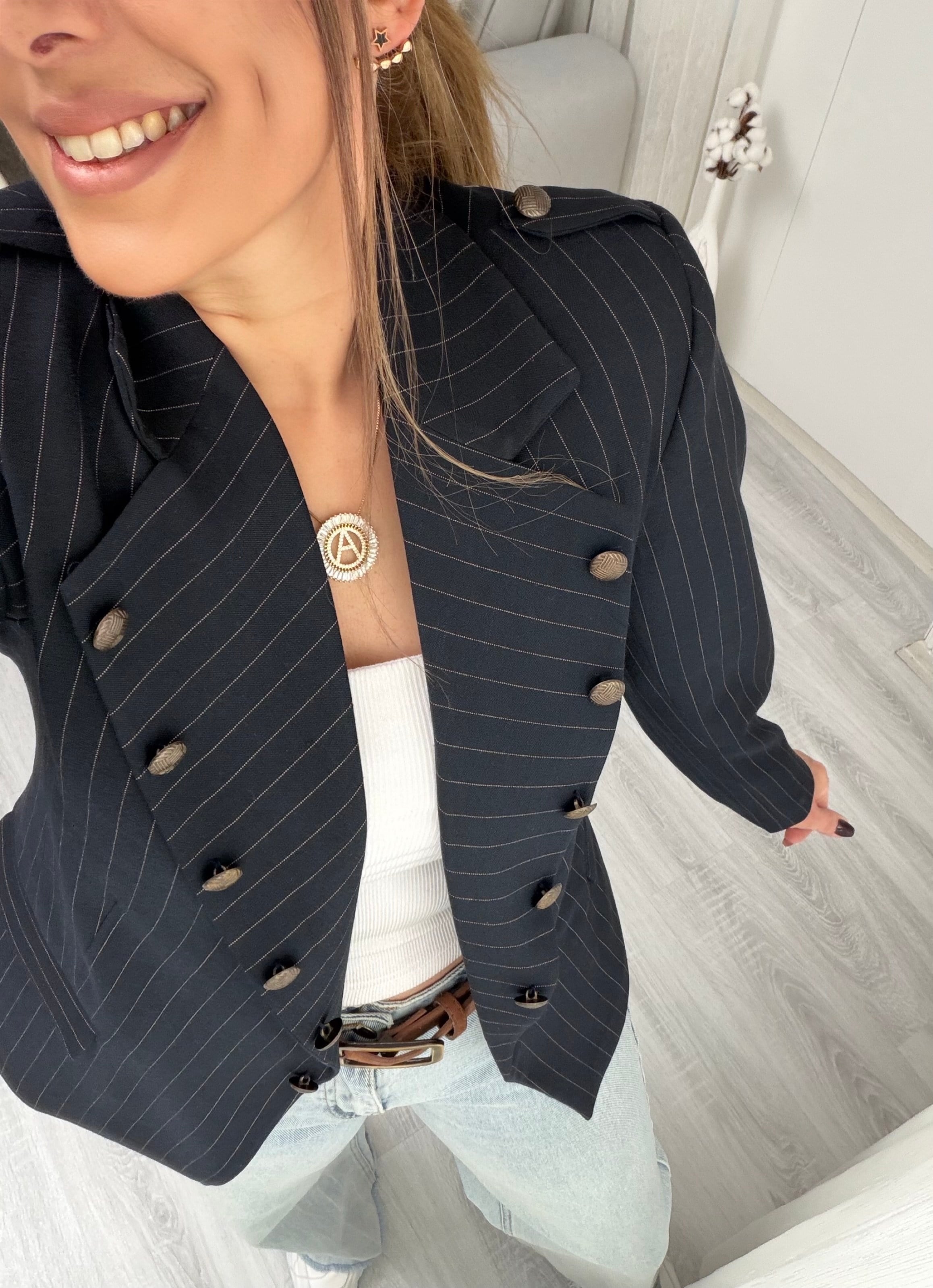 Milano Luxury Lacivert Çizgili Blazer CeketMODAYBUTİKMilano Luxury Lacivert Çizgili Blazer Ceket