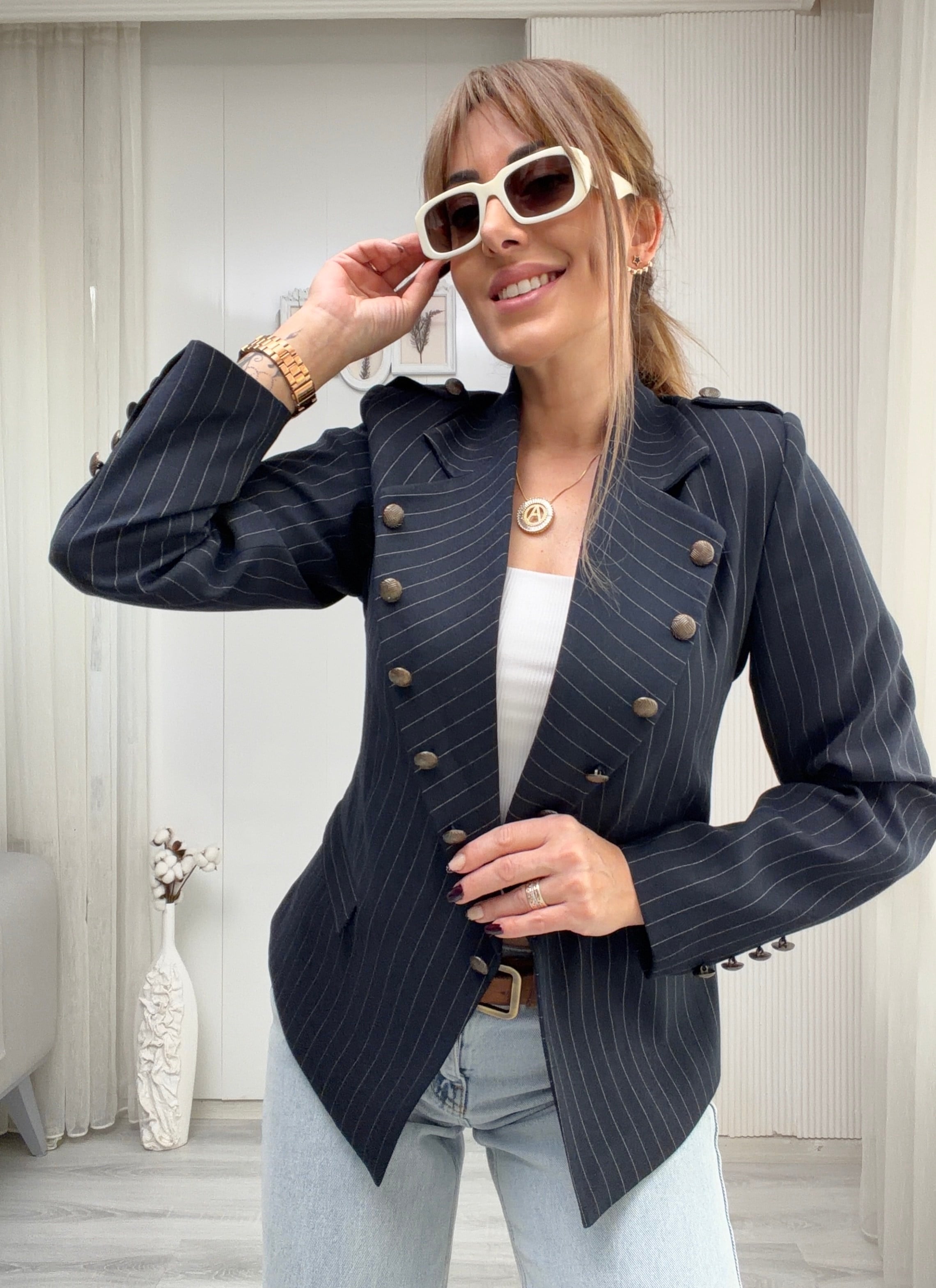 Milano Luxury Lacivert Çizgili Blazer CeketMODAYBUTİKMilano Luxury Lacivert Çizgili Blazer Ceket