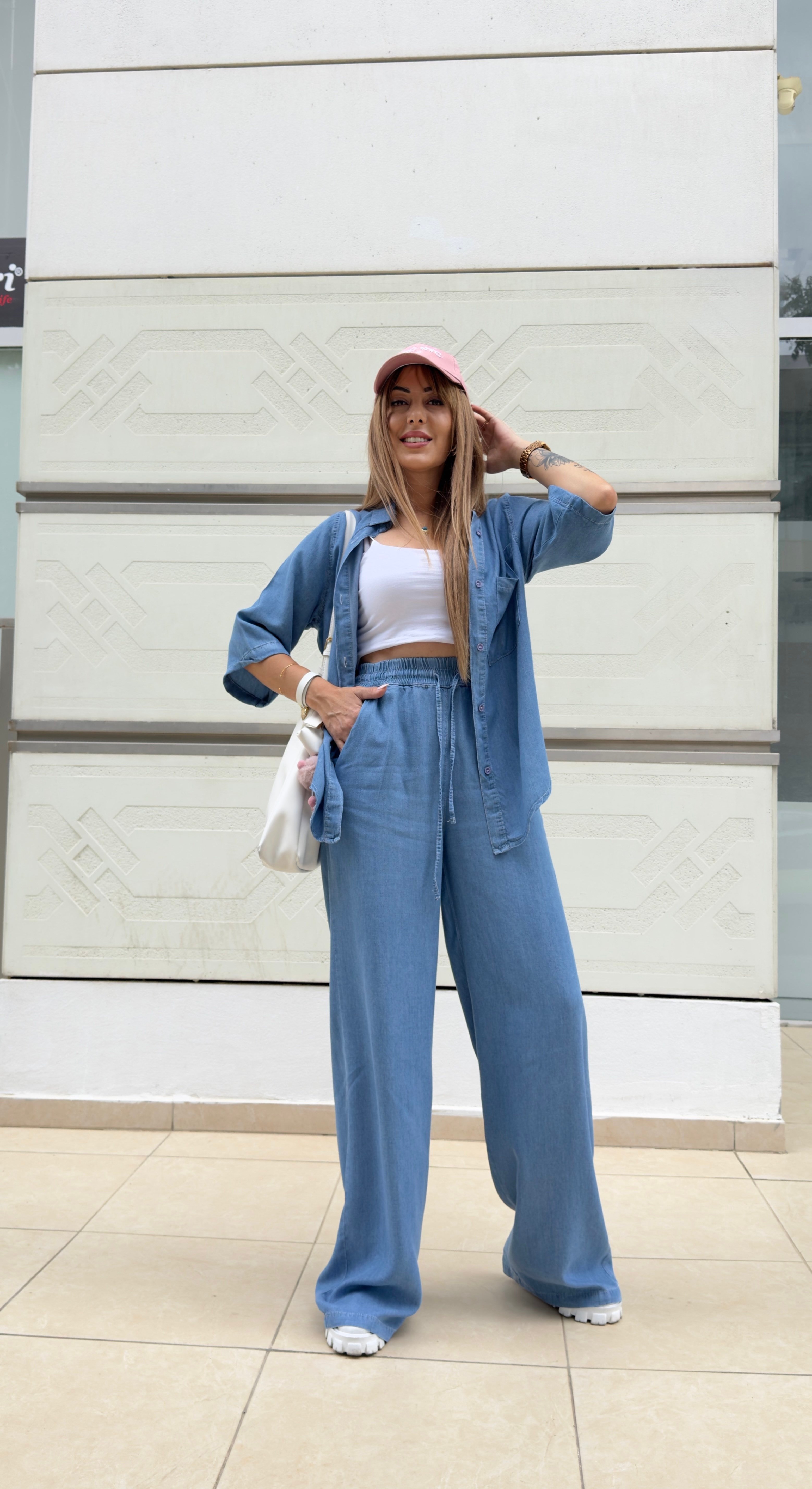 MODAYBUTİKAçık Mavi Tencel Gömlek Pantolon Takım