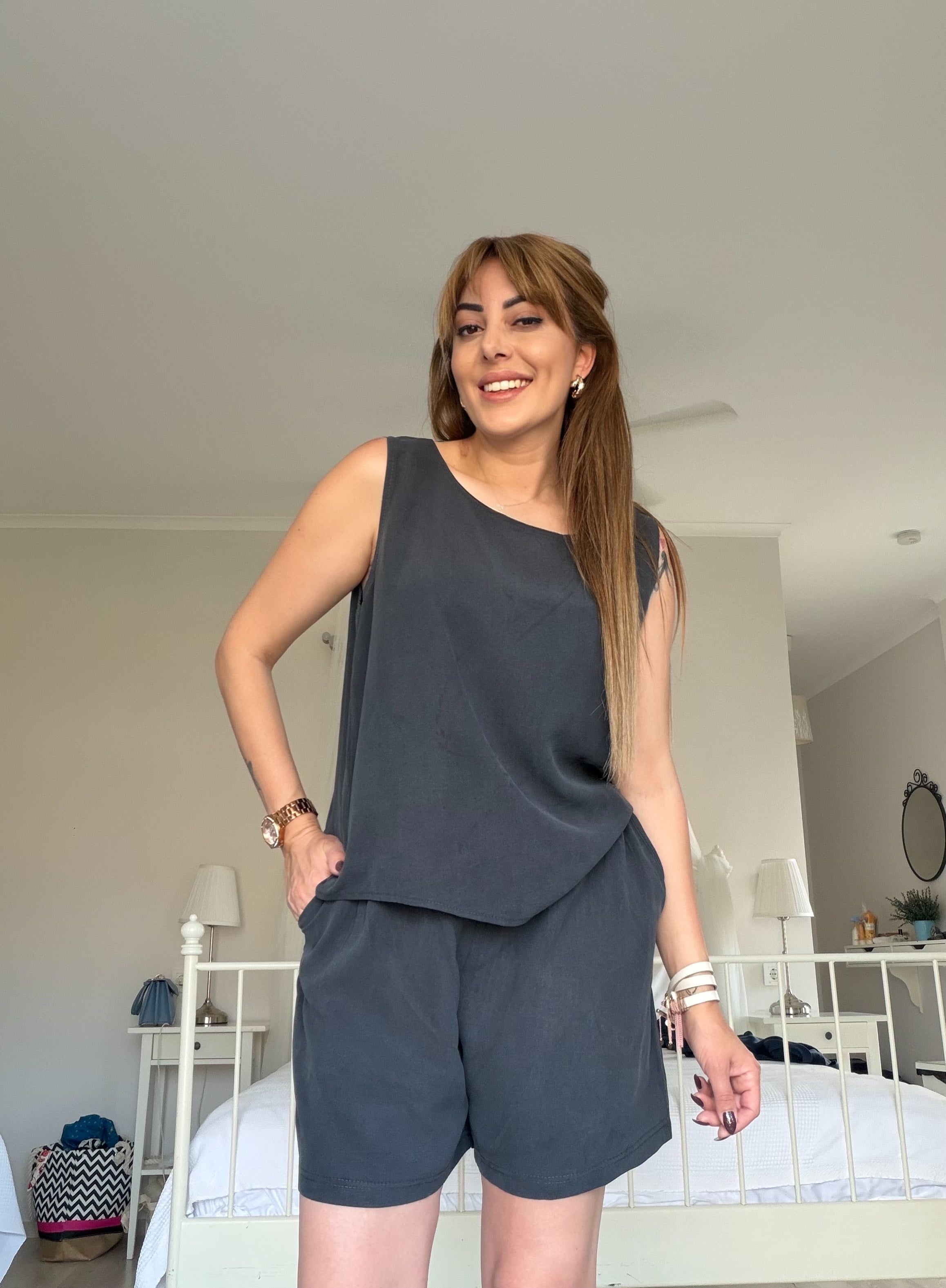 MODAYBUTİKAntrasit Modal Şortlu Takım
