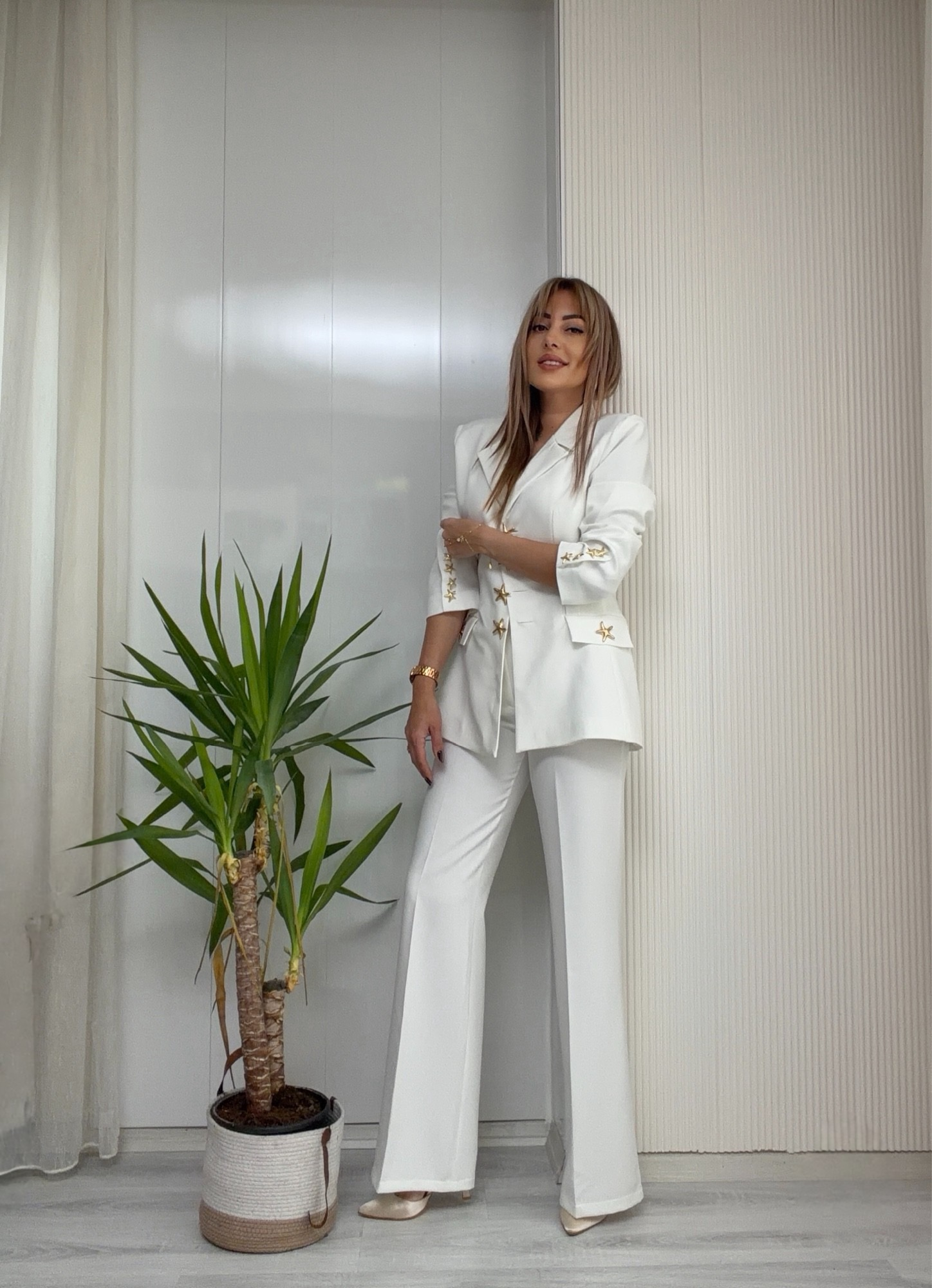 MODAYBUTİKAurora Gold Düğme Detaylı Blazer & Palazzo Takım