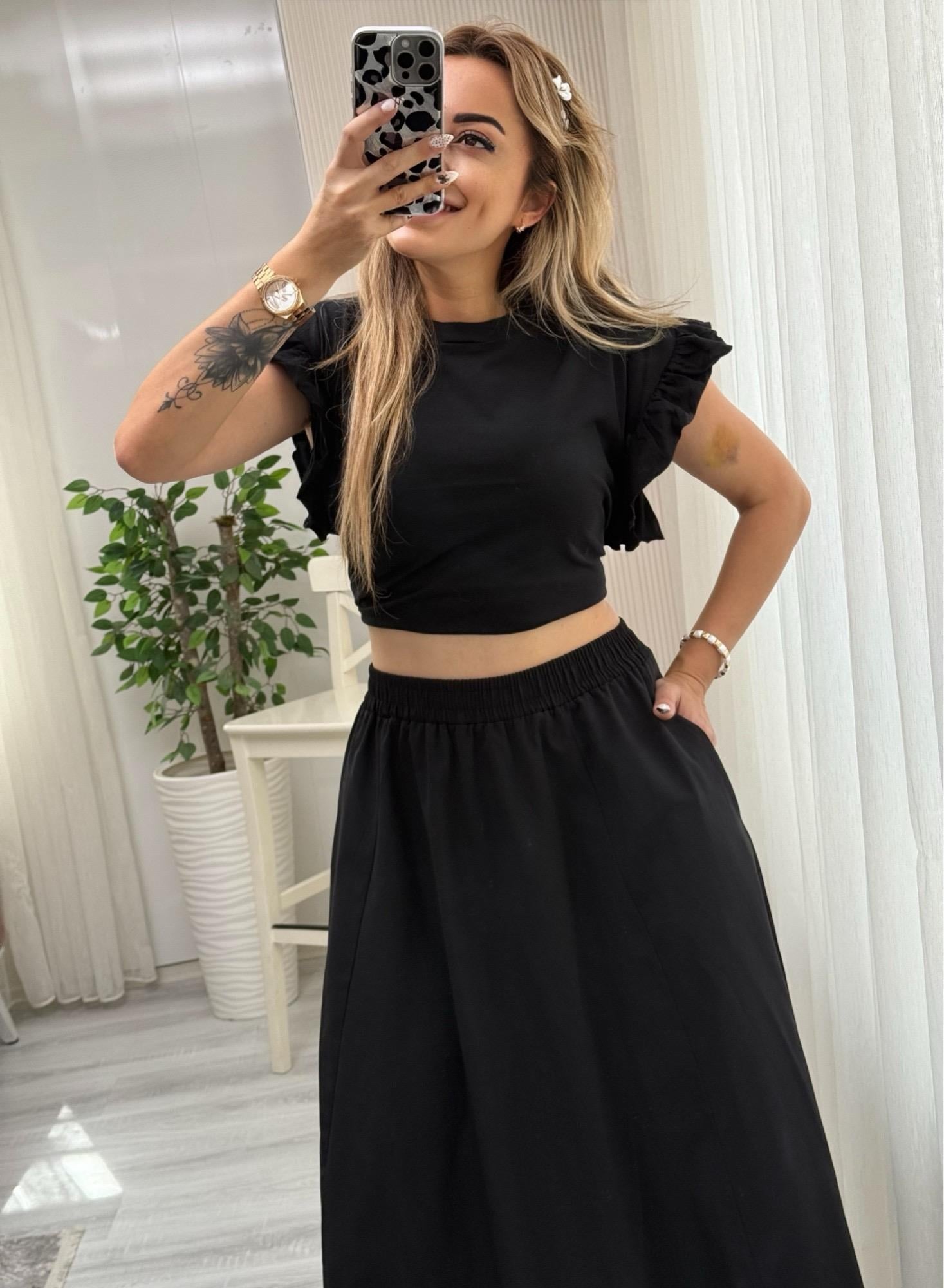 MODAYBUTİKBeli Lastikli Poplin Pinterest Siyah Kiloş Etek