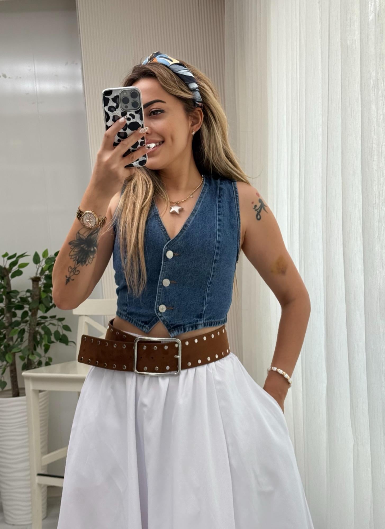 MODAYBUTİKBeli Lastikli Poplin Pinterest Kiloş Beyaz Etek 