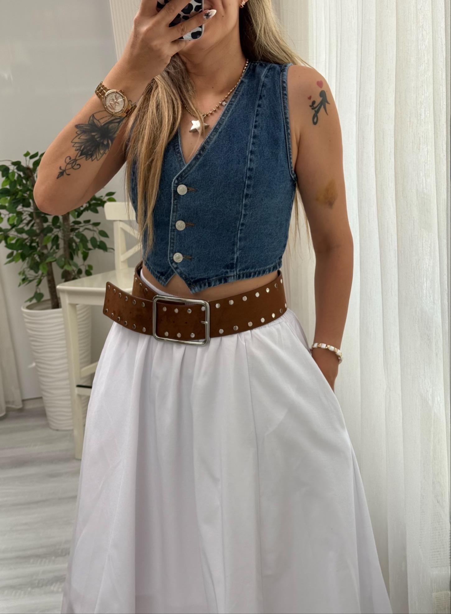 MODAYBUTİKBeli Lastikli Poplin Pinterest Kiloş Beyaz Etek 